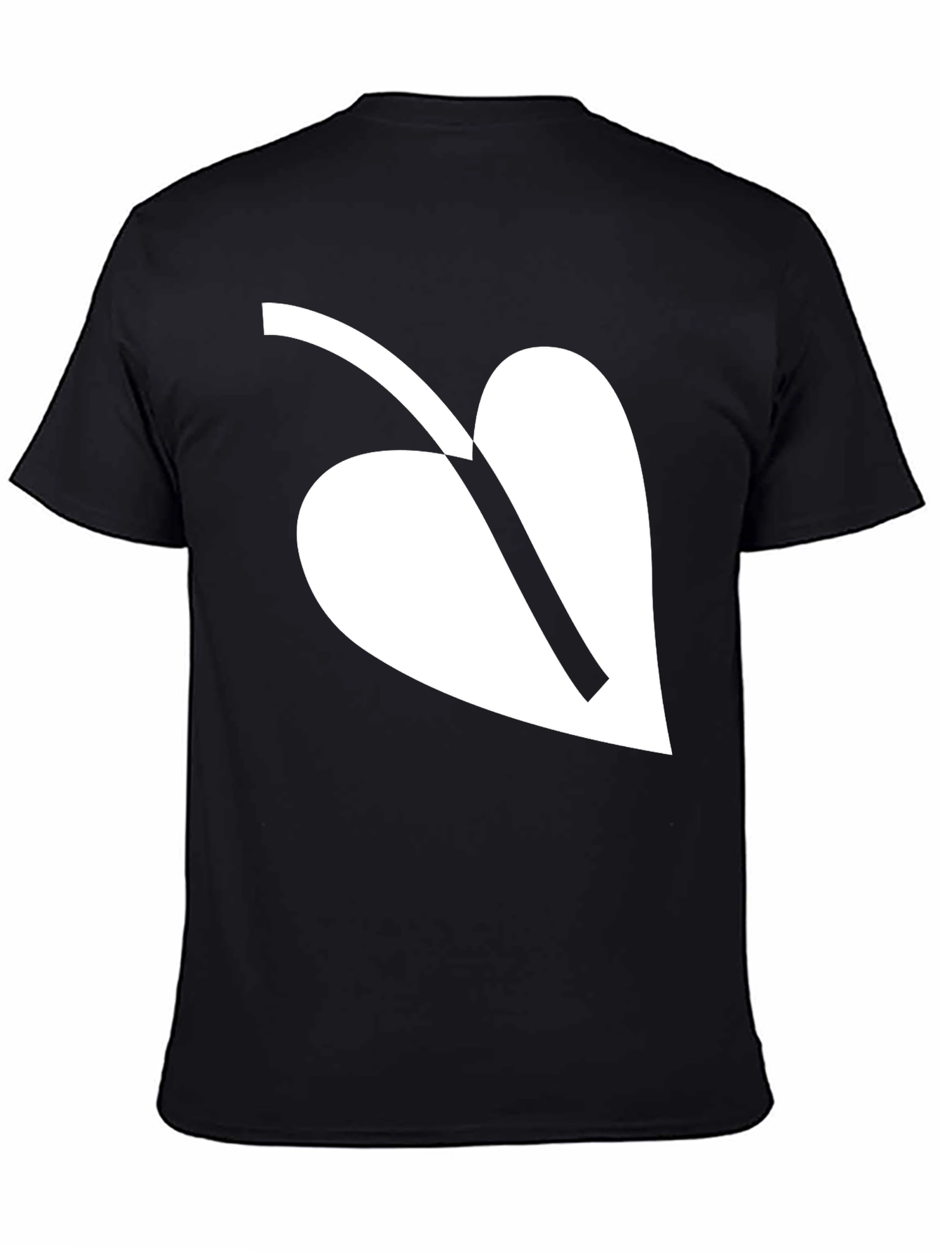 Black T-Shirt with White Leaf Graphic Print Casual Wear