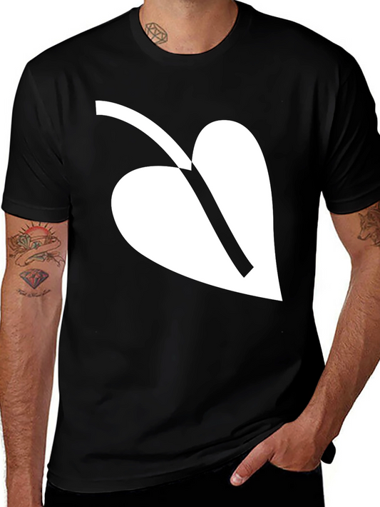 Black T-Shirt with White Leaf Graphic Print Casual Wear