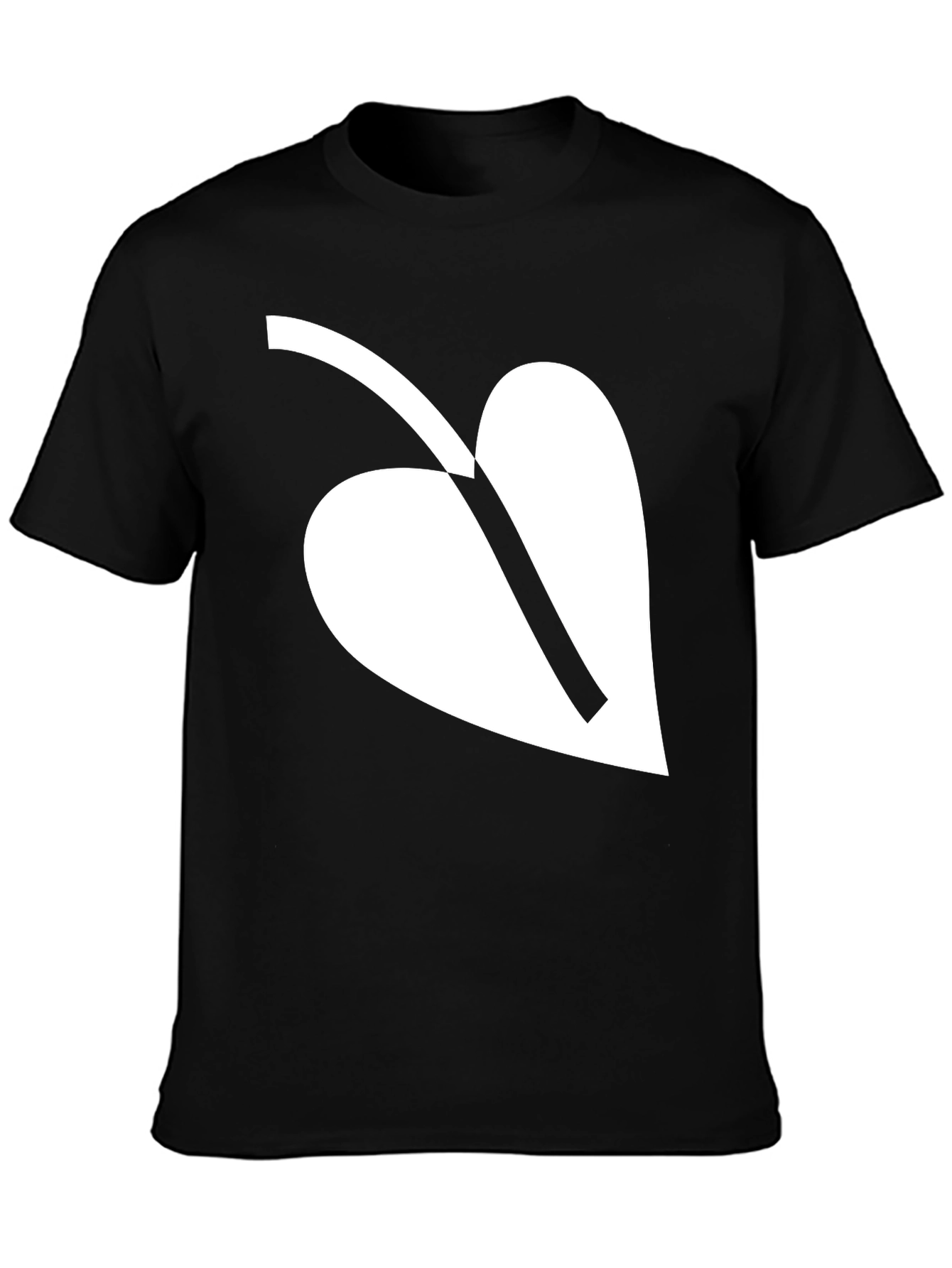 Black T-Shirt with White Leaf Graphic Print Casual Wear