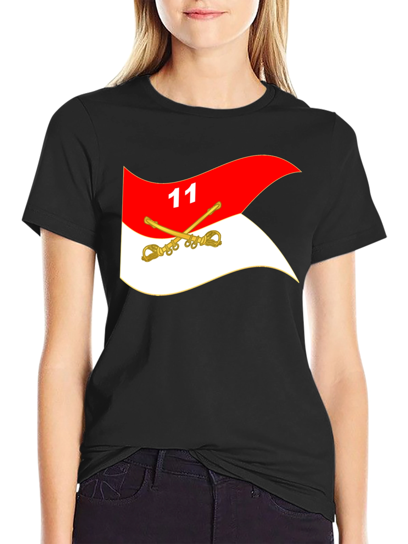 Black T-Shirt with Cavalry Flag Design
