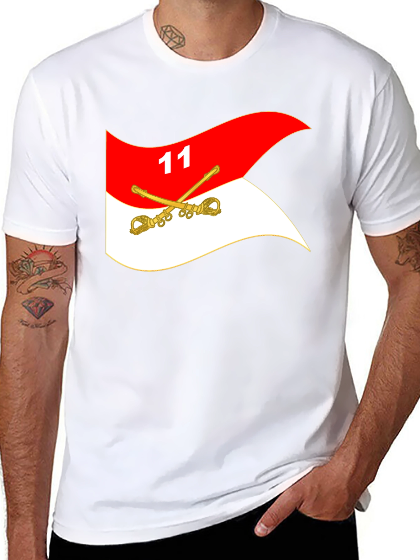 Black T-Shirt with Cavalry Flag Design
