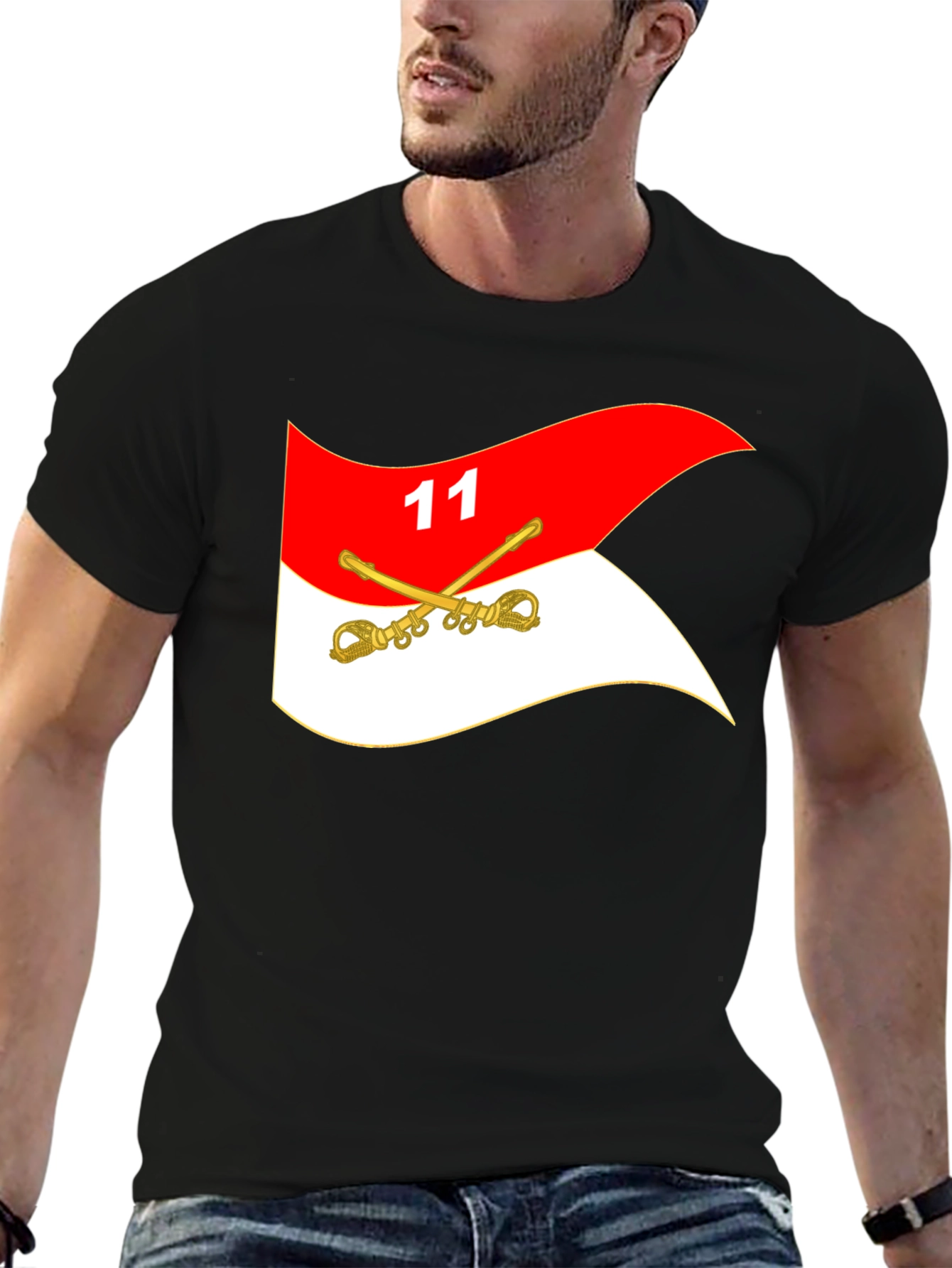 Black T-Shirt with Cavalry Flag Design