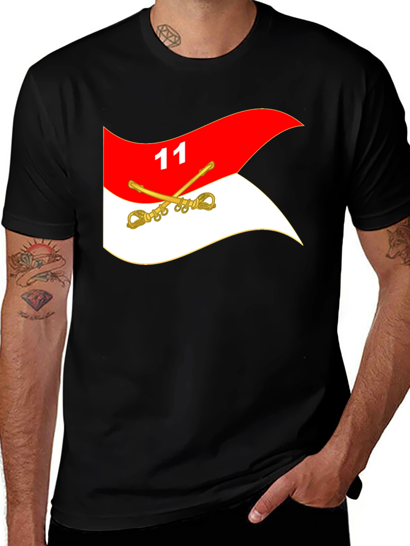 Black T-Shirt with Cavalry Flag Design