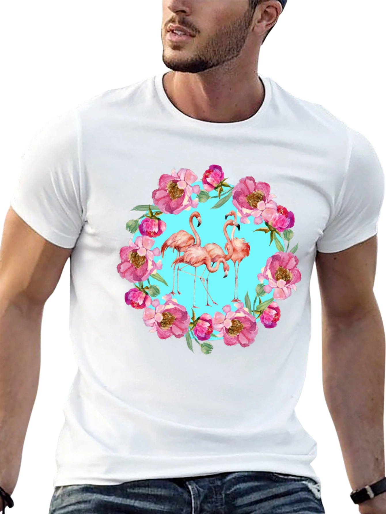 Flamingo Floral Wreath Graphic Tee
