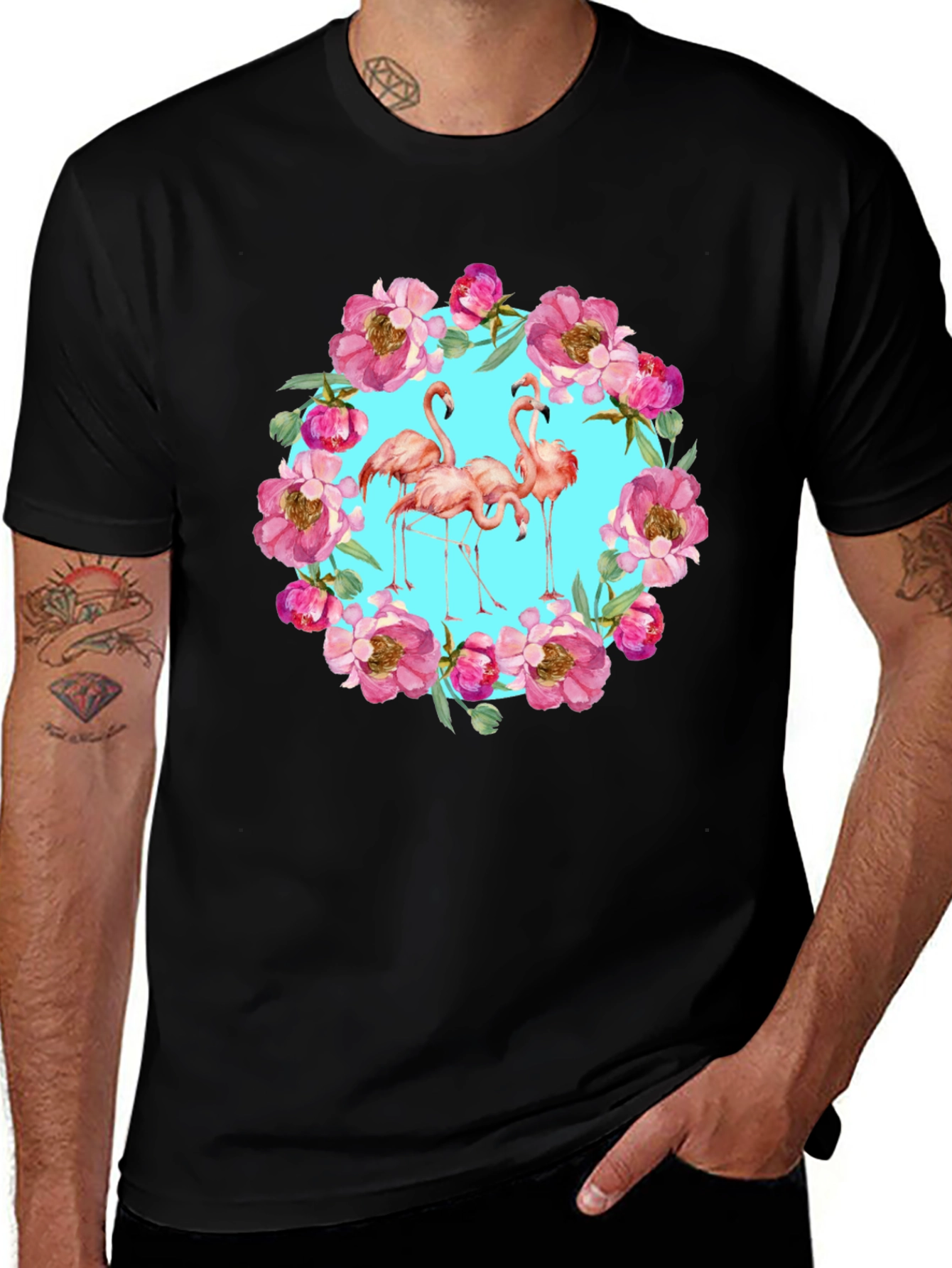 Flamingo Floral Wreath Graphic Tee
