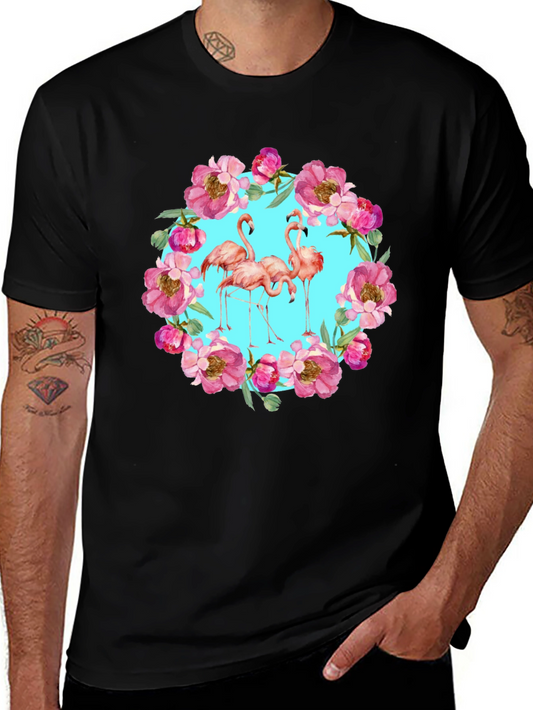 Flamingo Floral Wreath Graphic Tee