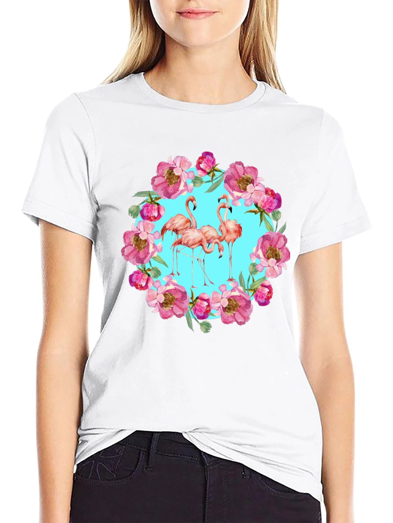 Flamingo Floral Wreath Graphic Tee