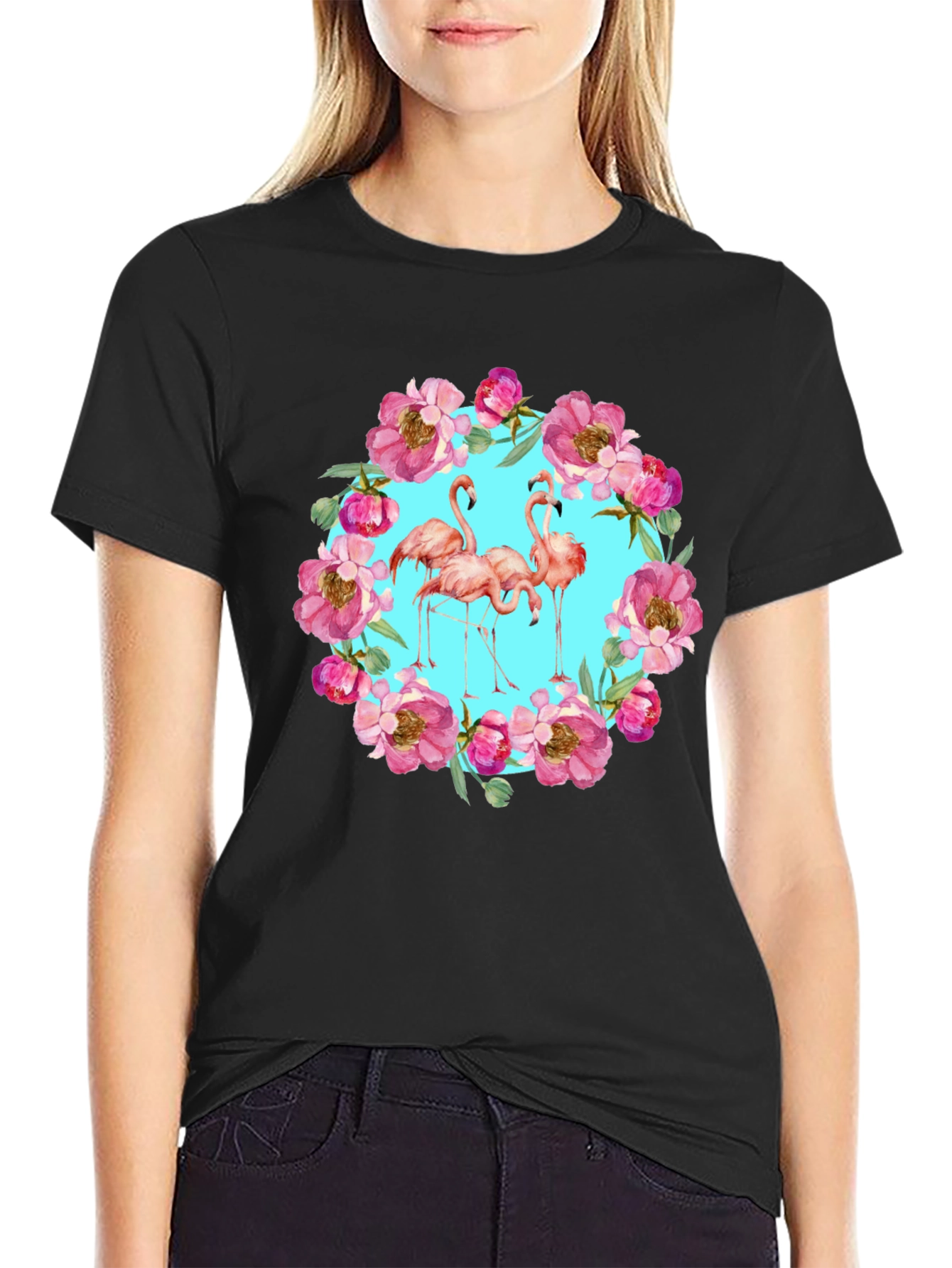 Flamingo Floral Wreath Graphic Tee