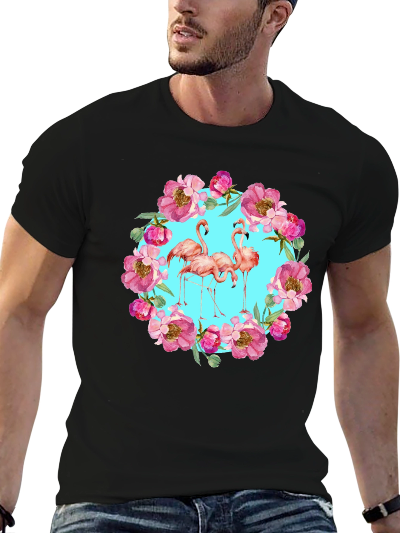 Flamingo Floral Wreath Graphic Tee