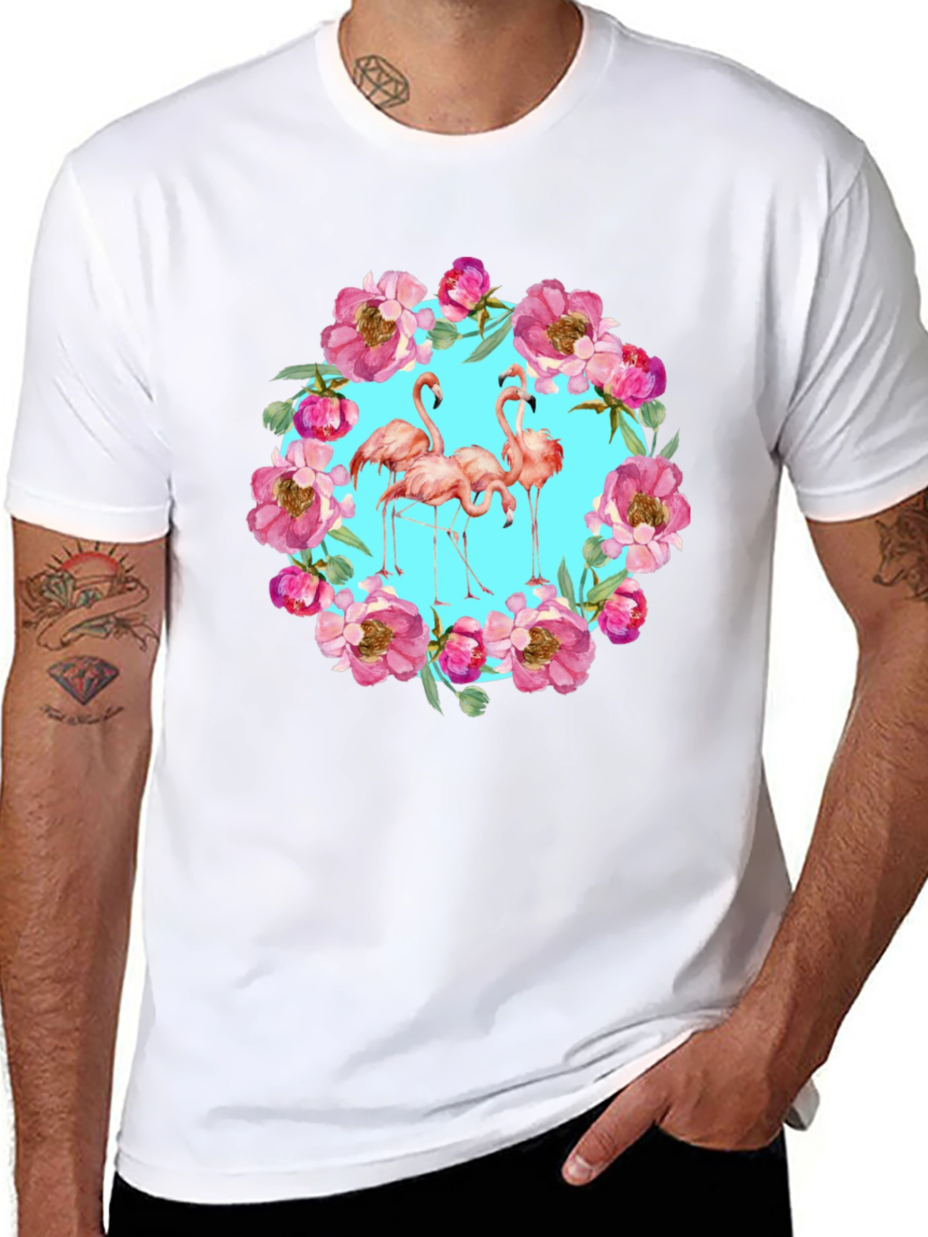 Flamingo Floral Wreath Graphic Tee