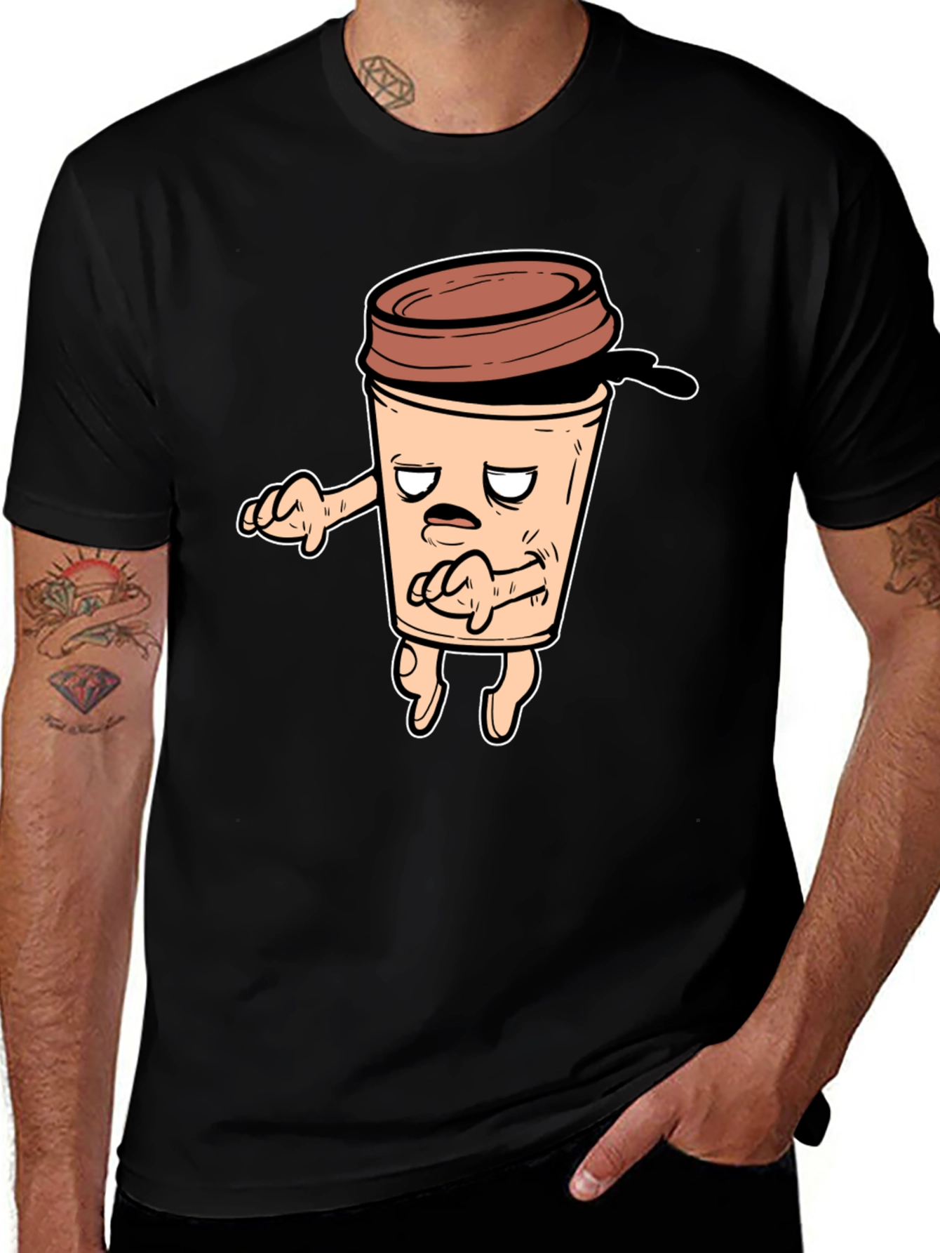Funny Coffee Cup Graphic T-Shirt - Black