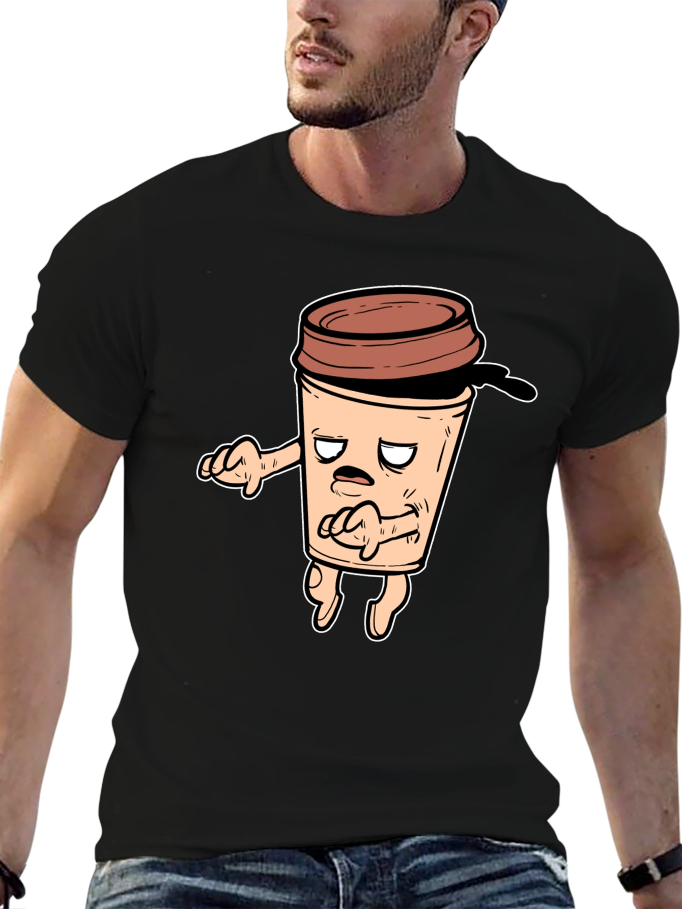 Funny Coffee Cup Graphic T-Shirt - Black