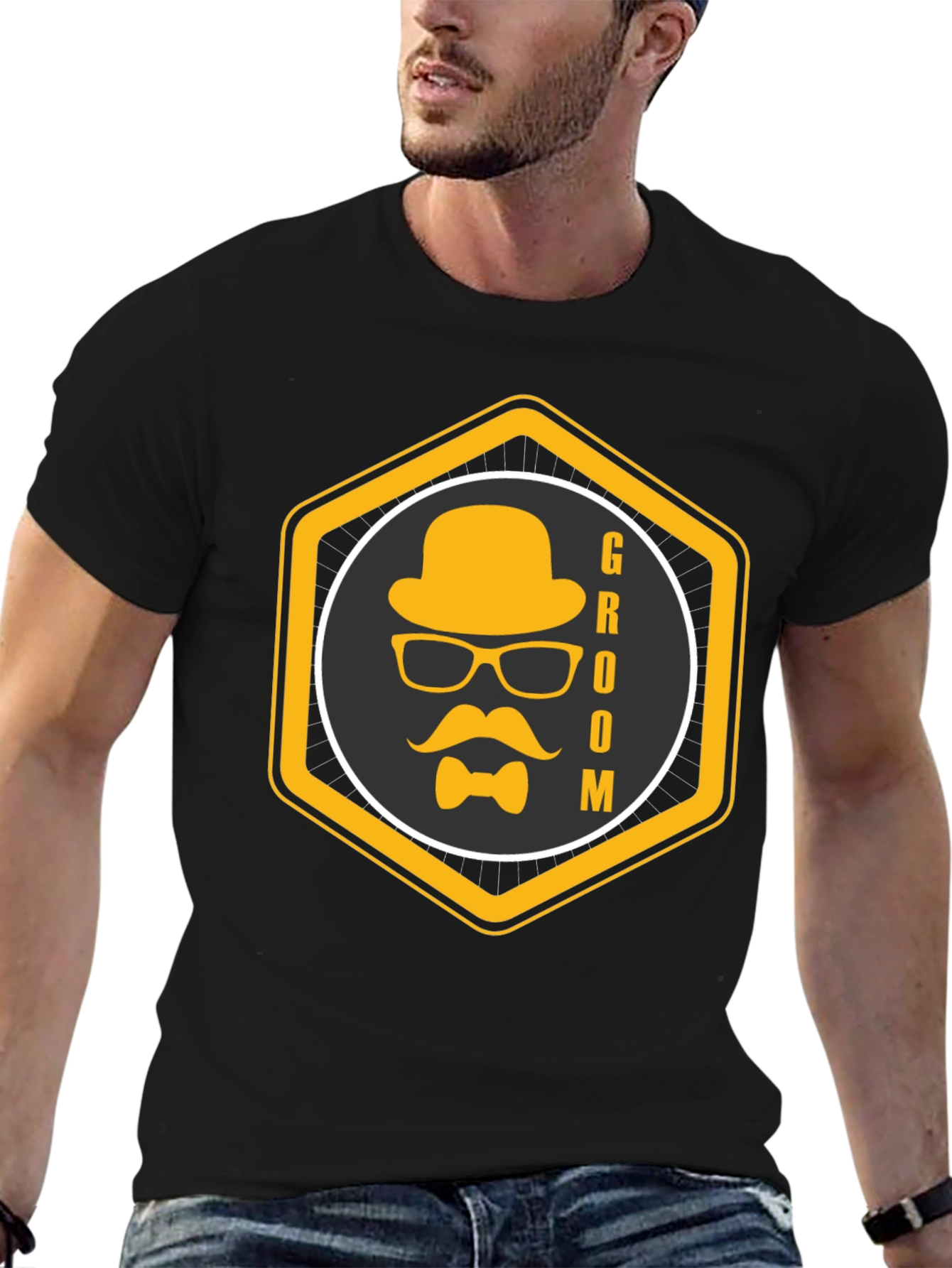 Groom Graphic Black T-Shirt - Stylish Wedding Apparel