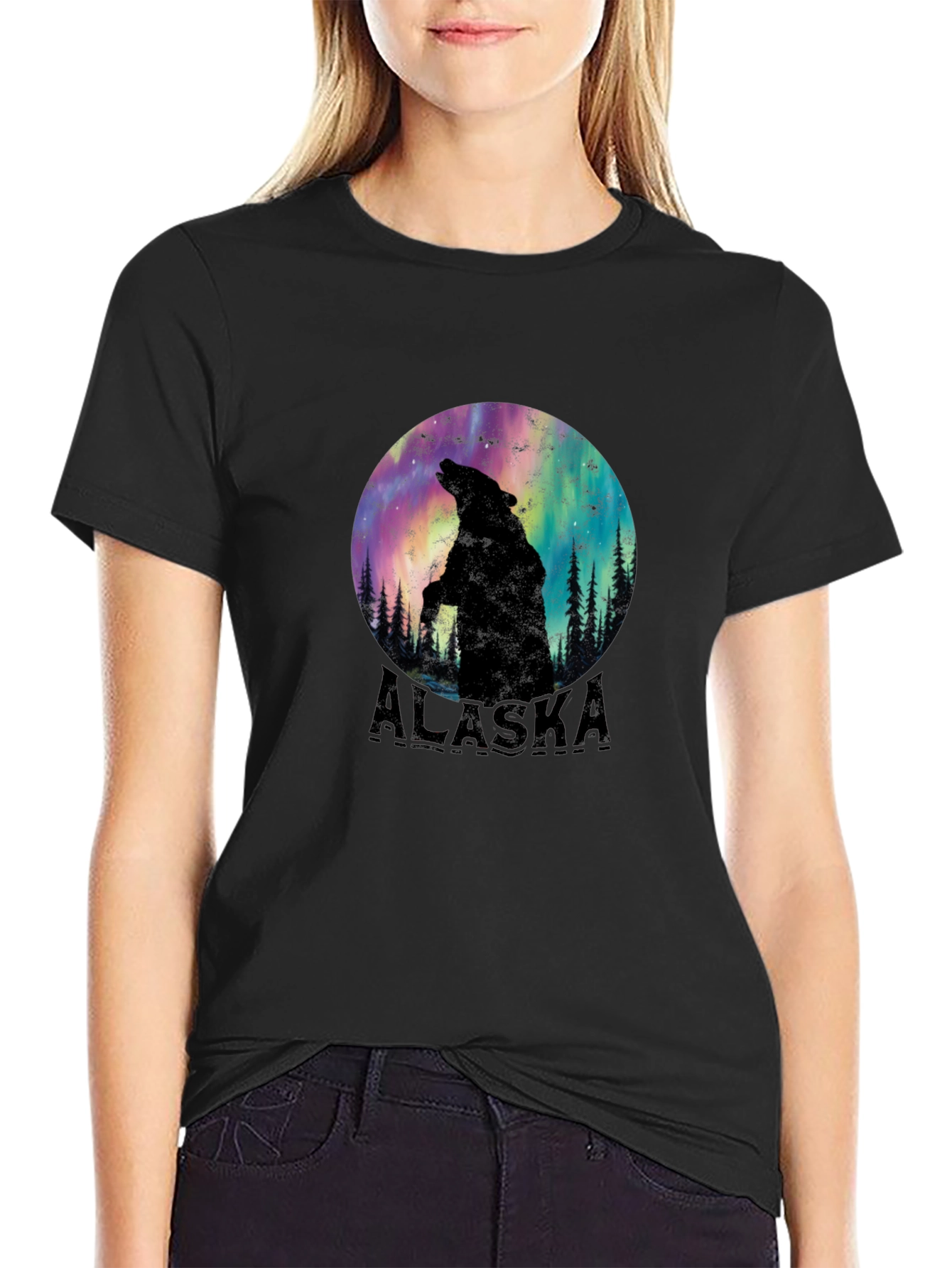 Alaska Bear Silhouette Graphic Tee - Black