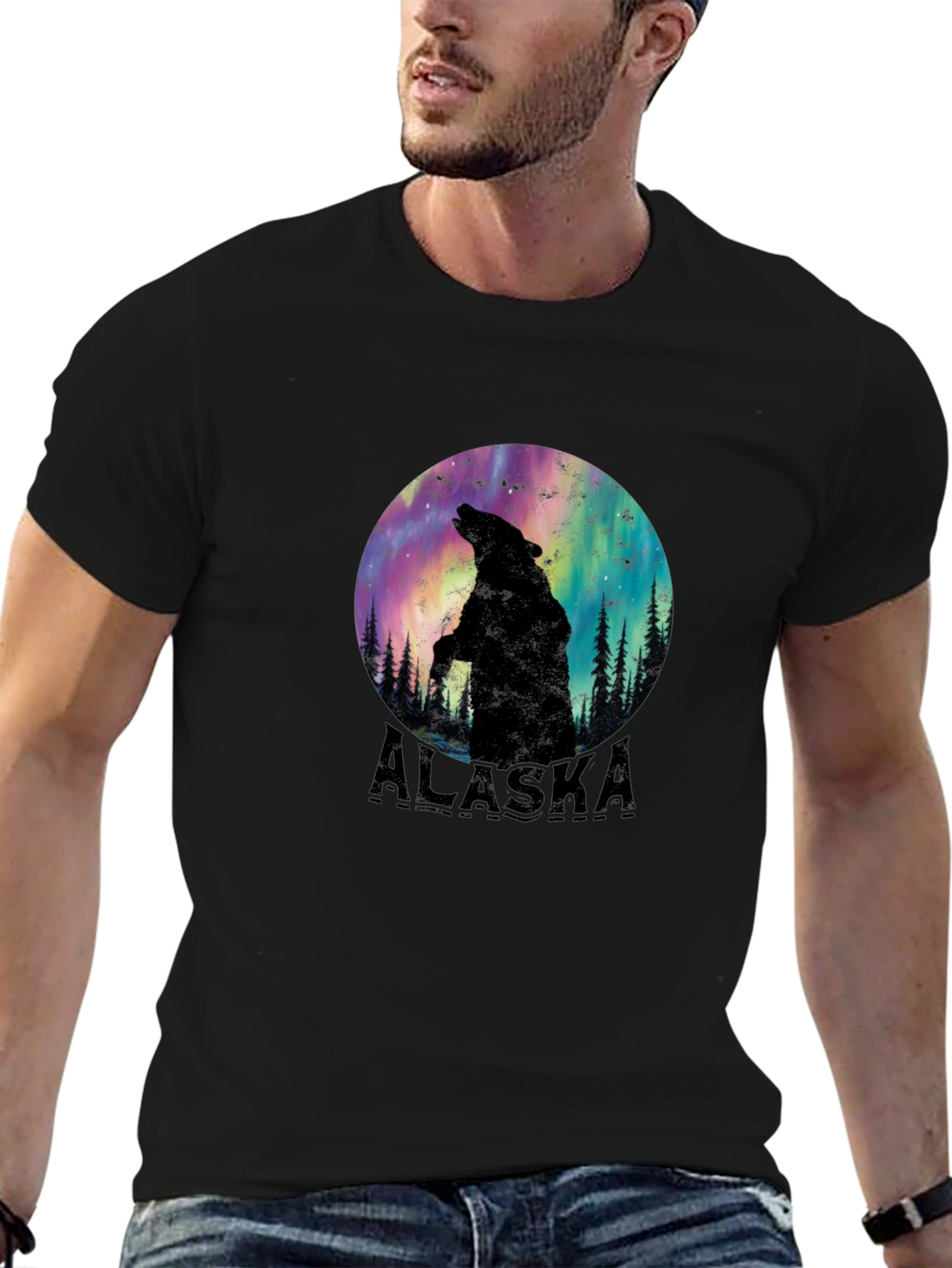 Alaska Bear Silhouette Graphic Tee - Black
