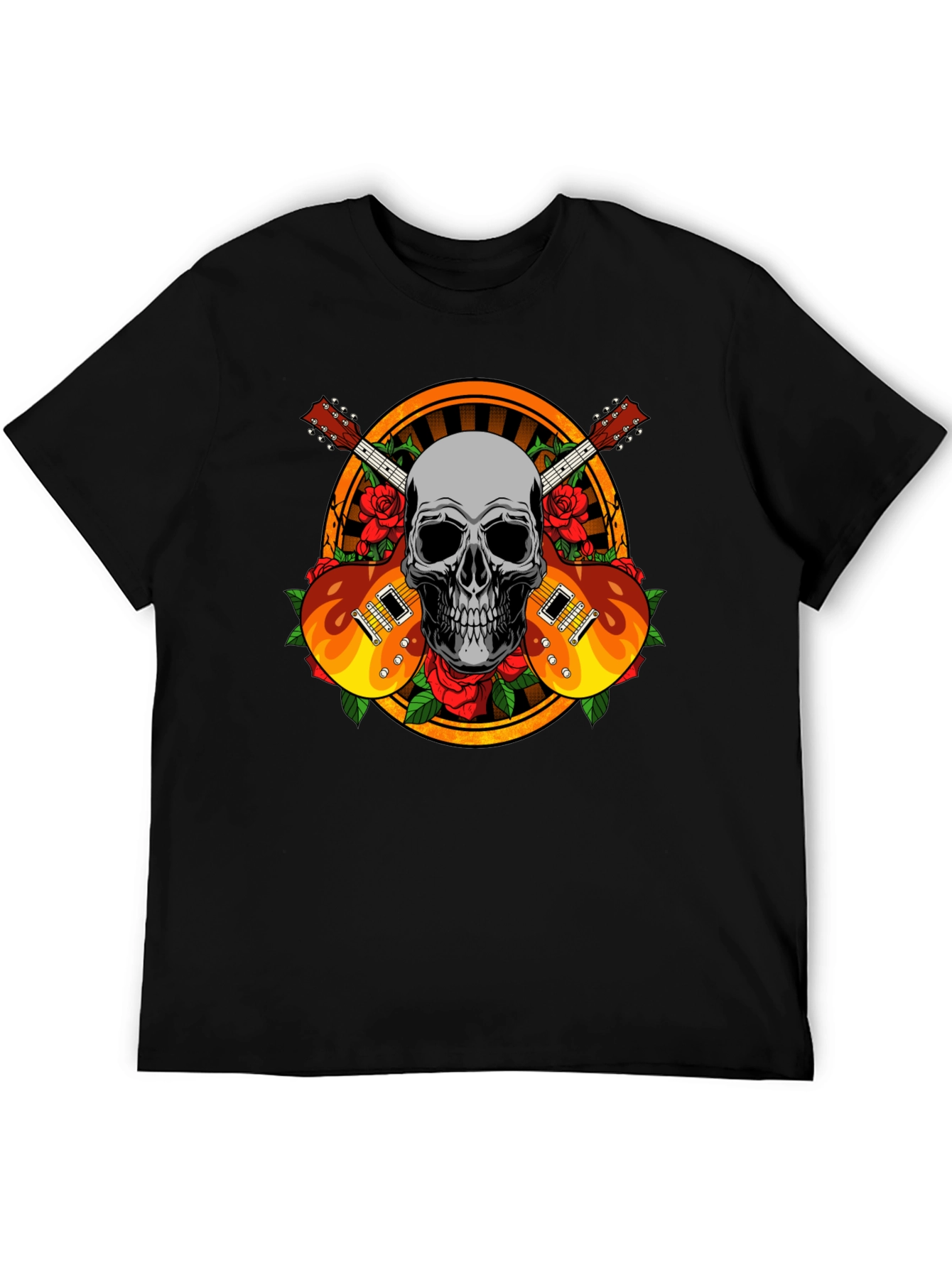 Skull Guitar and Roses Graphic Tee - Rocker Style