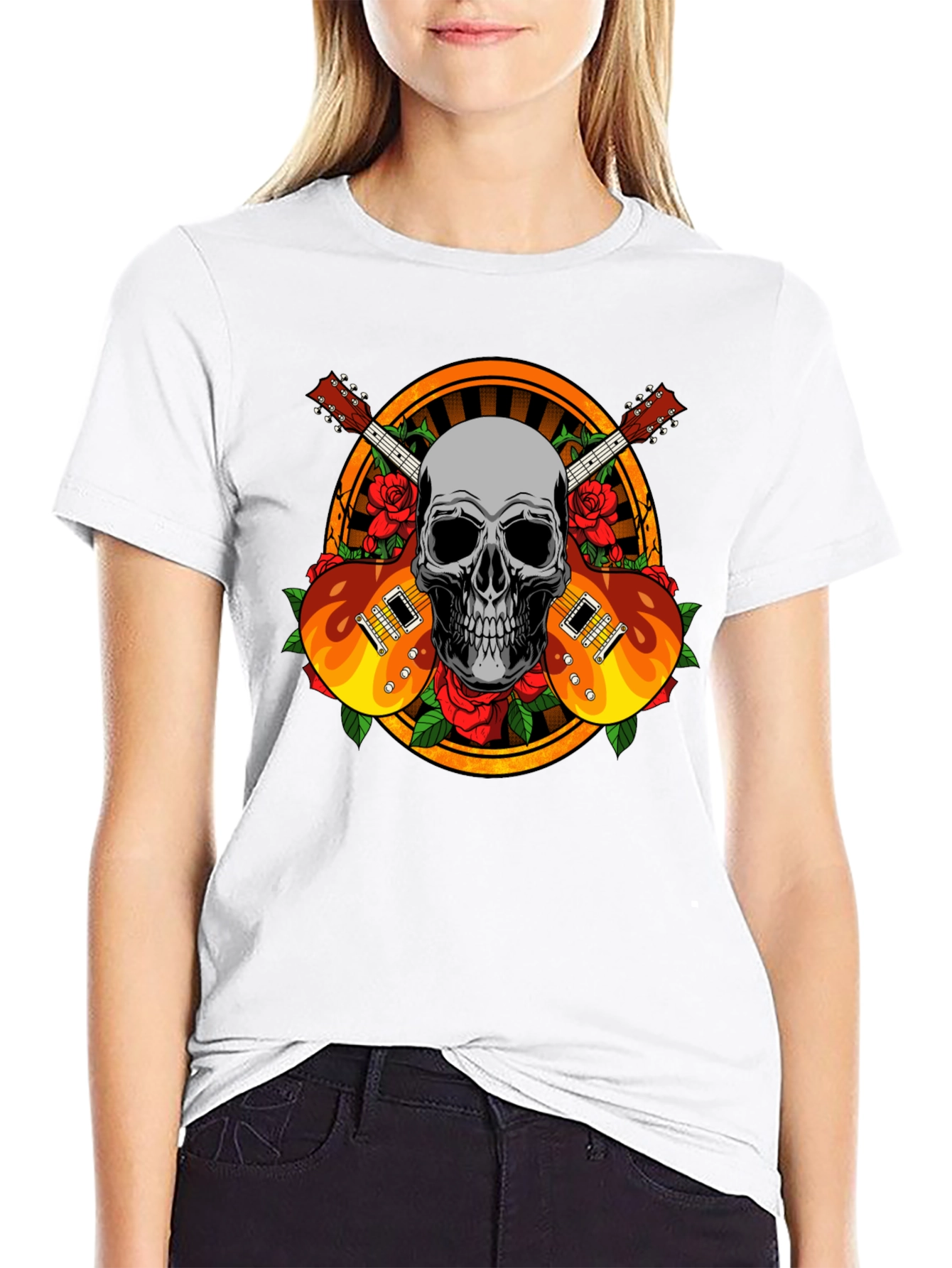 Skull Guitar and Roses Graphic Tee - Rocker Style