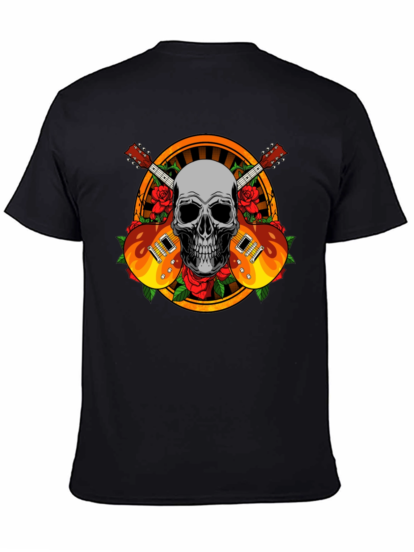 Skull Guitar and Roses Graphic Tee - Rocker Style