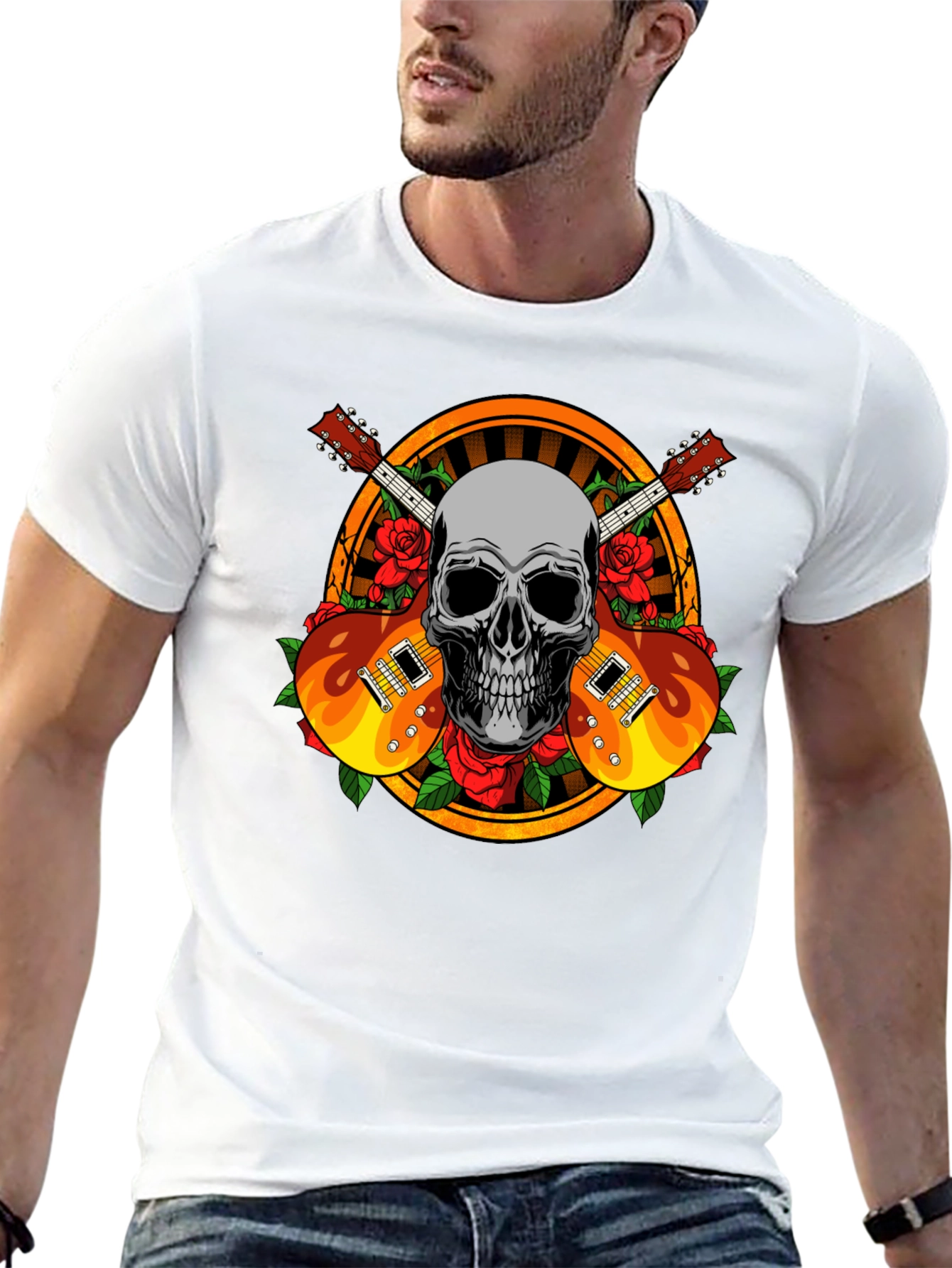 Skull Guitar and Roses Graphic Tee - Rocker Style