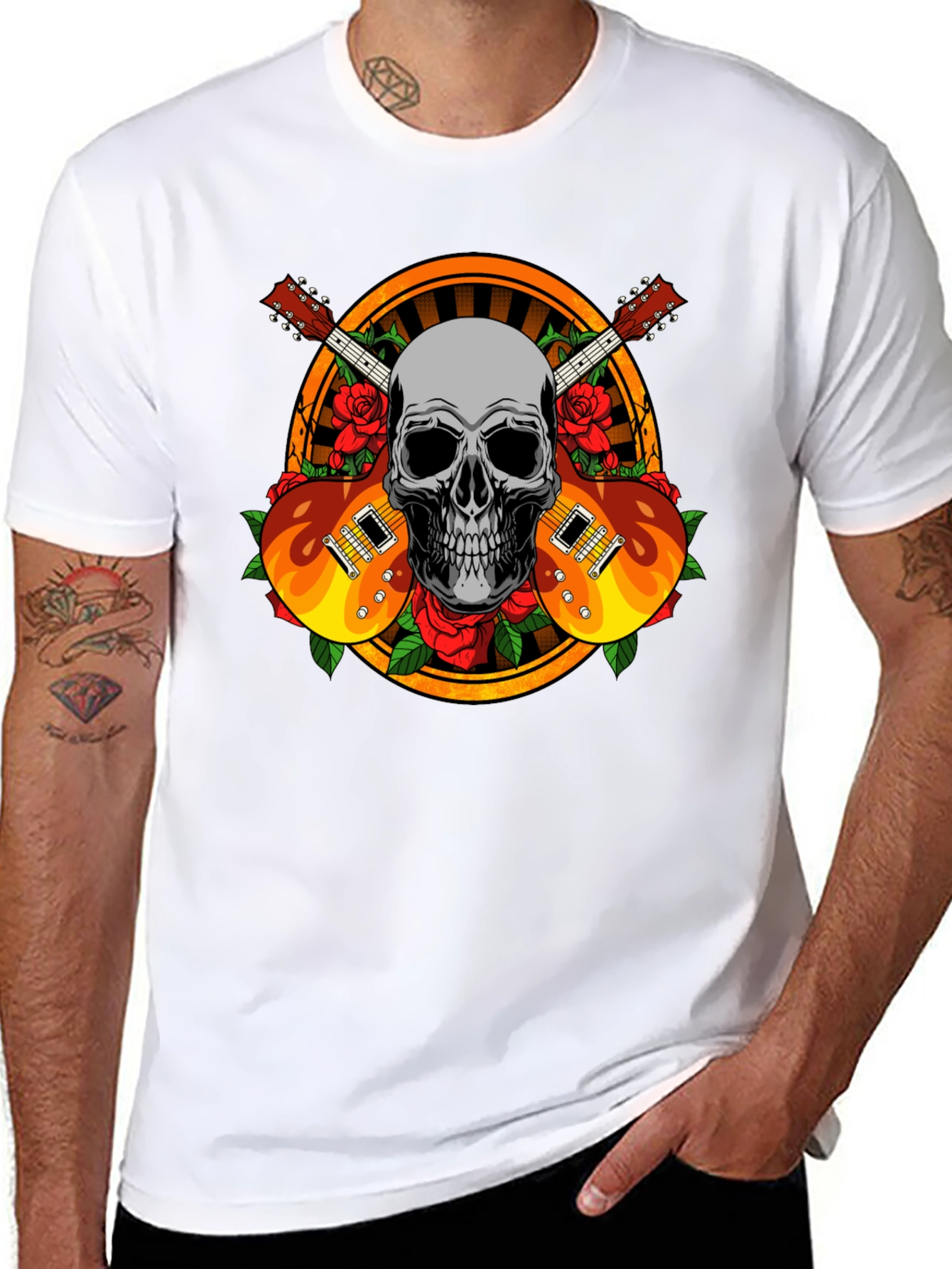 Skull Guitar and Roses Graphic Tee - Rocker Style