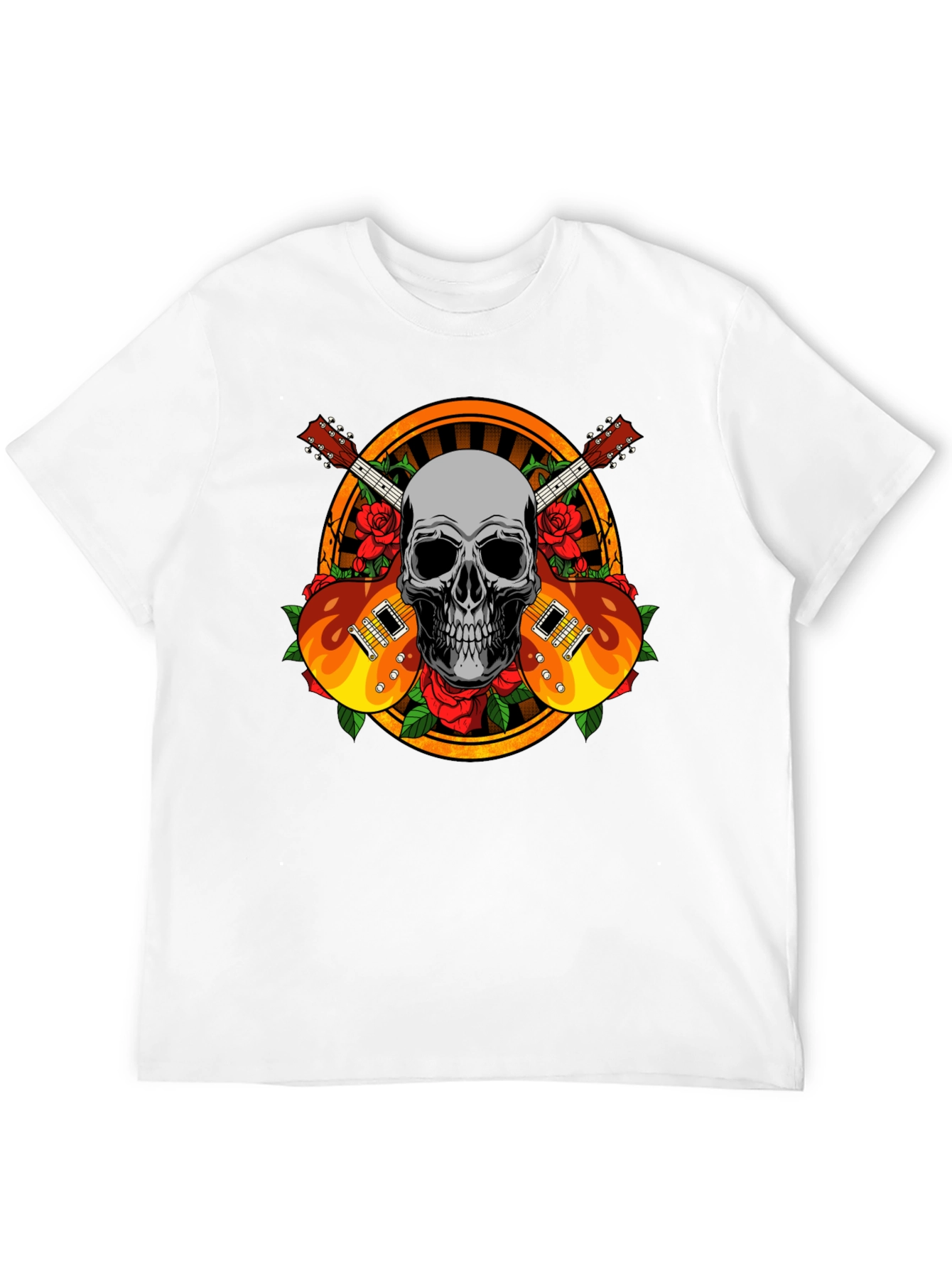 Skull Guitar and Roses Graphic Tee - Rocker Style