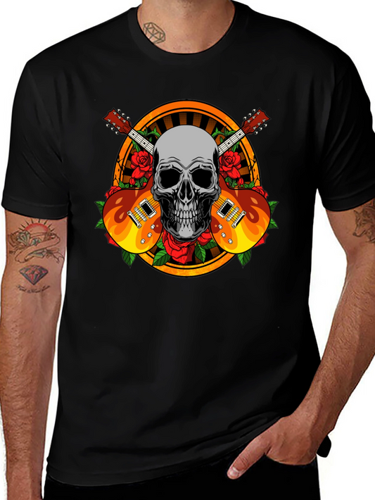 Skull Guitar and Roses Graphic Tee - Rocker Style