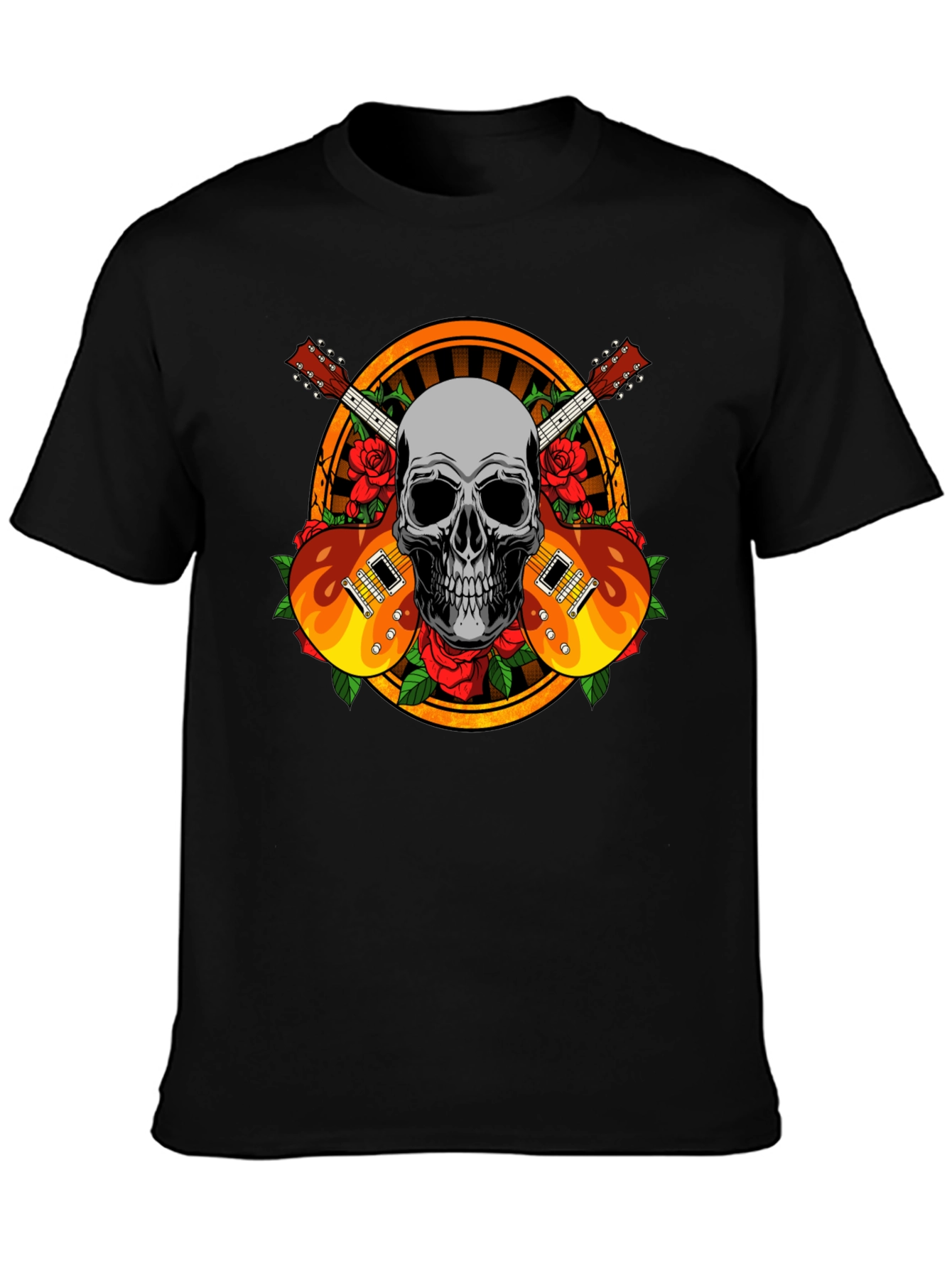 Skull Guitar and Roses Graphic Tee - Rocker Style