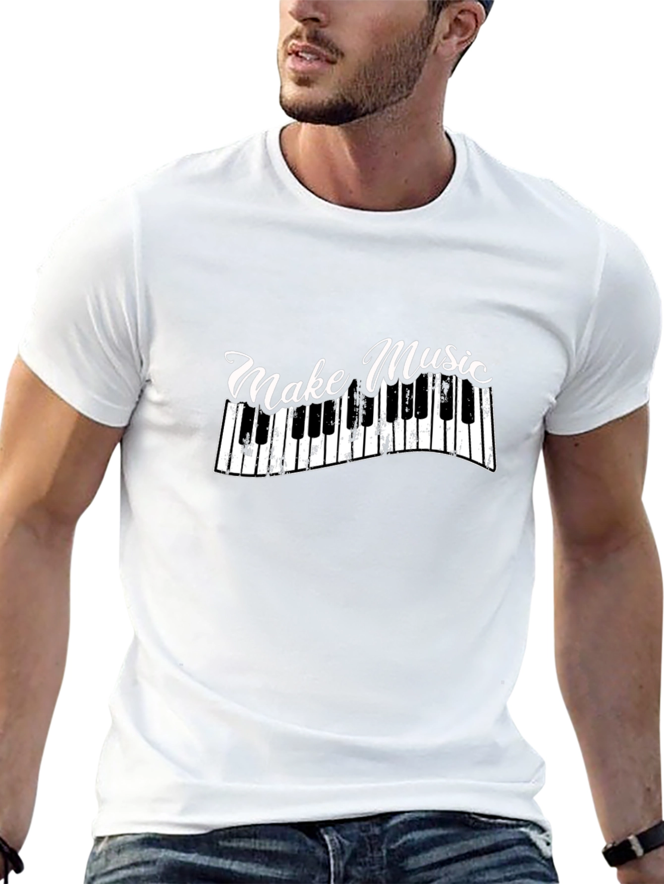 Make Music Black T-Shirt - Keyboard Design
