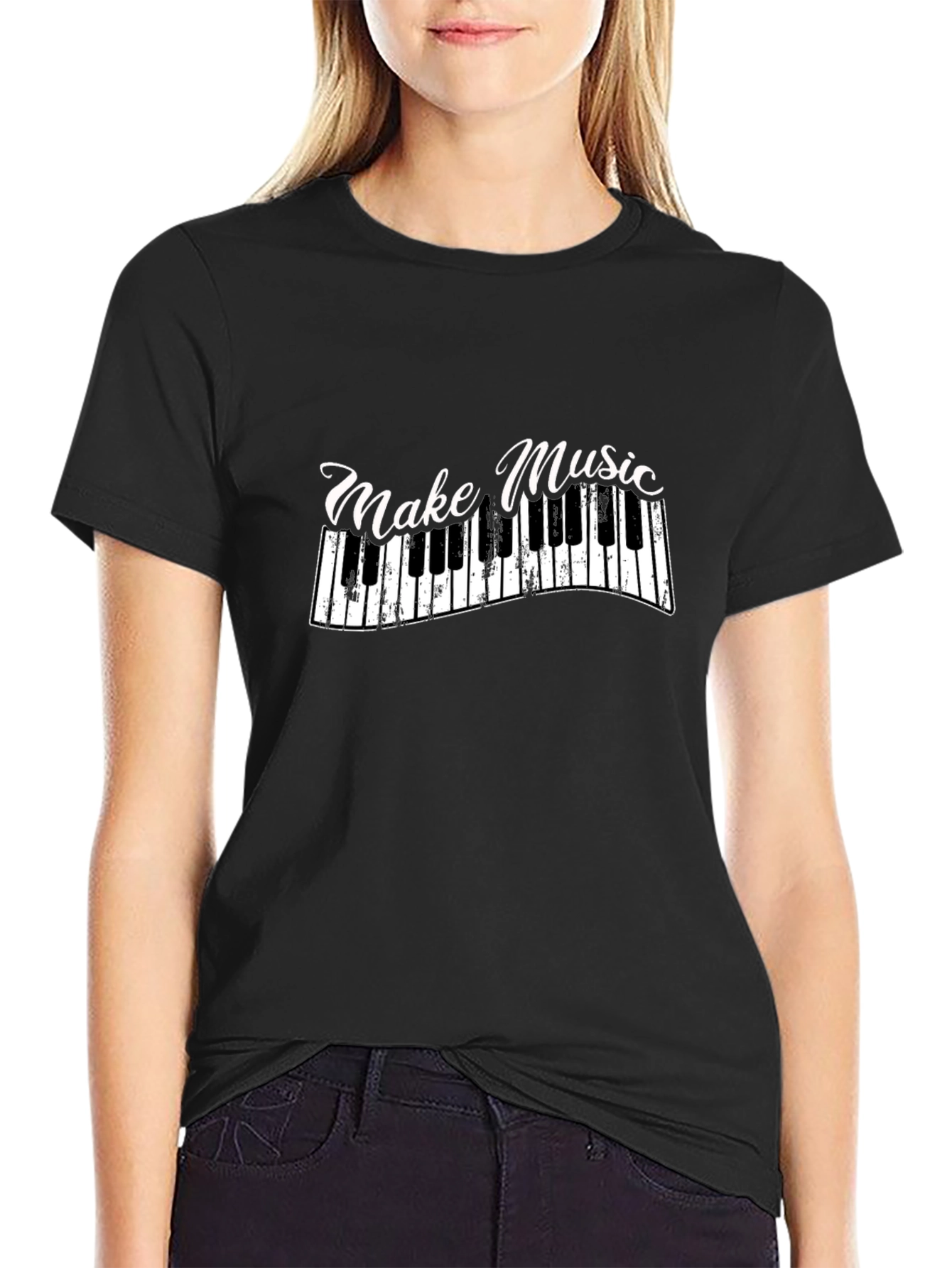 Make Music Black T-Shirt - Keyboard Design