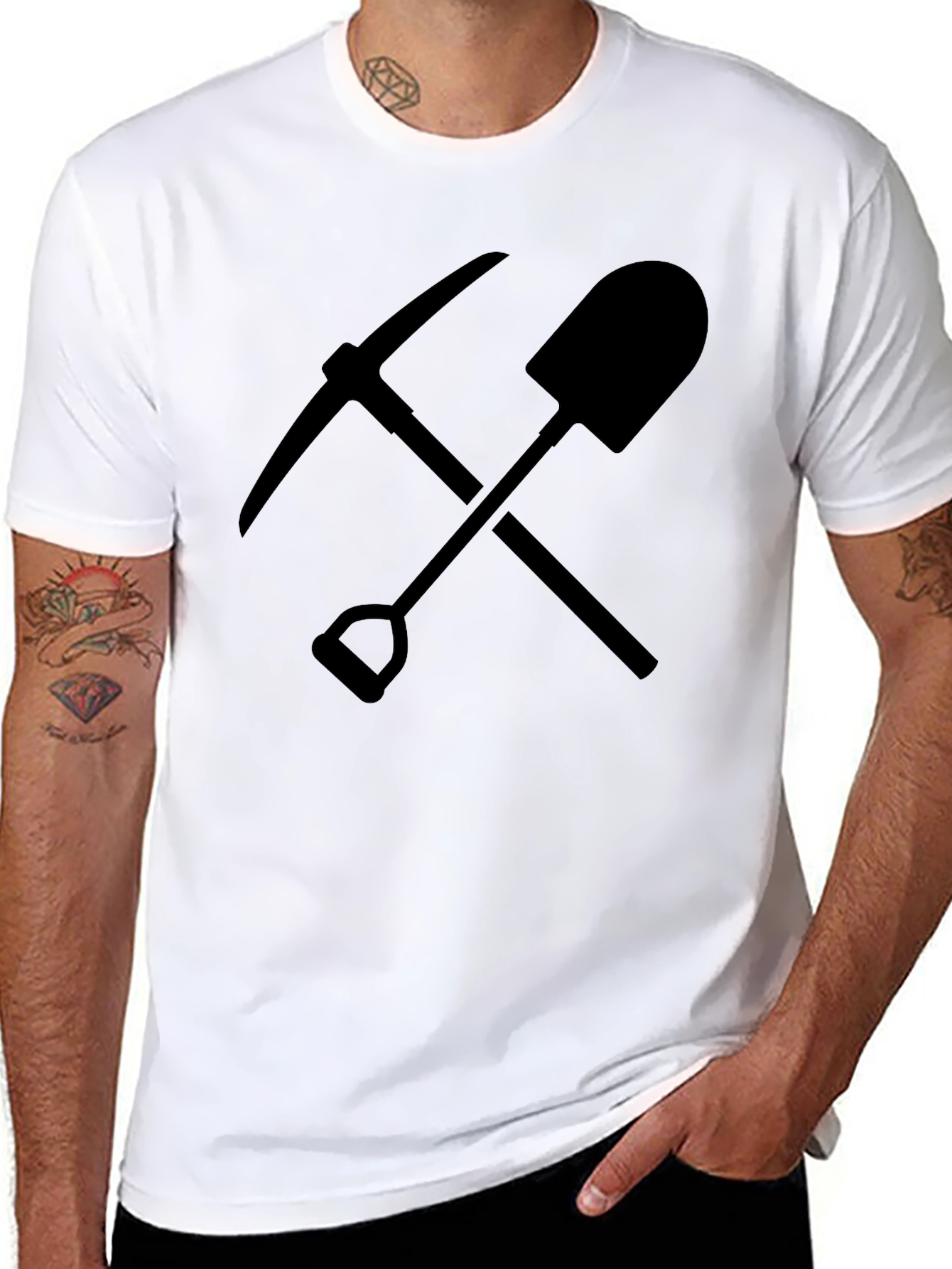 Black Pickaxe and Shovel Graphic Tee