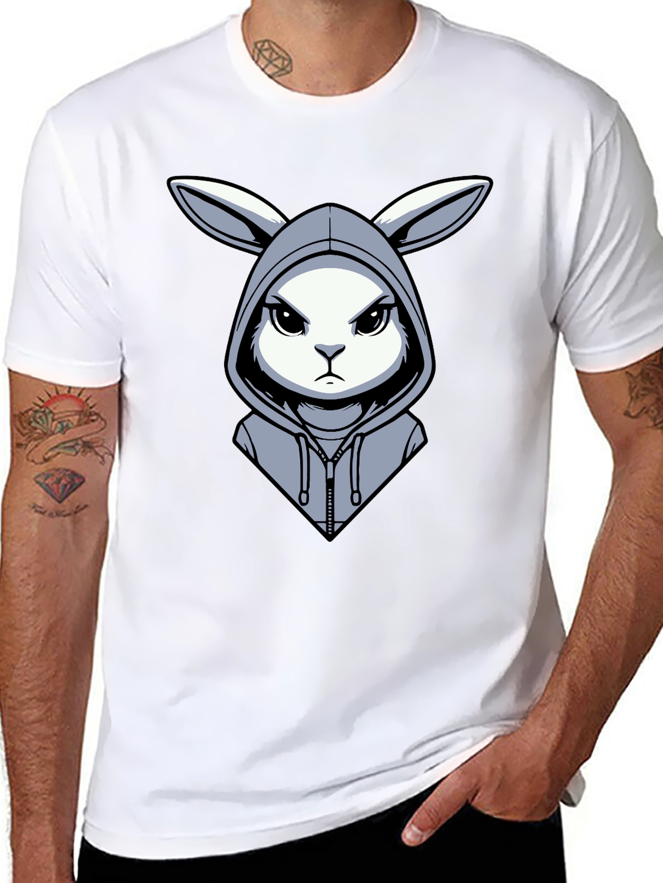 Hoodie Rabbit Tee - Edgy Cartoon Design