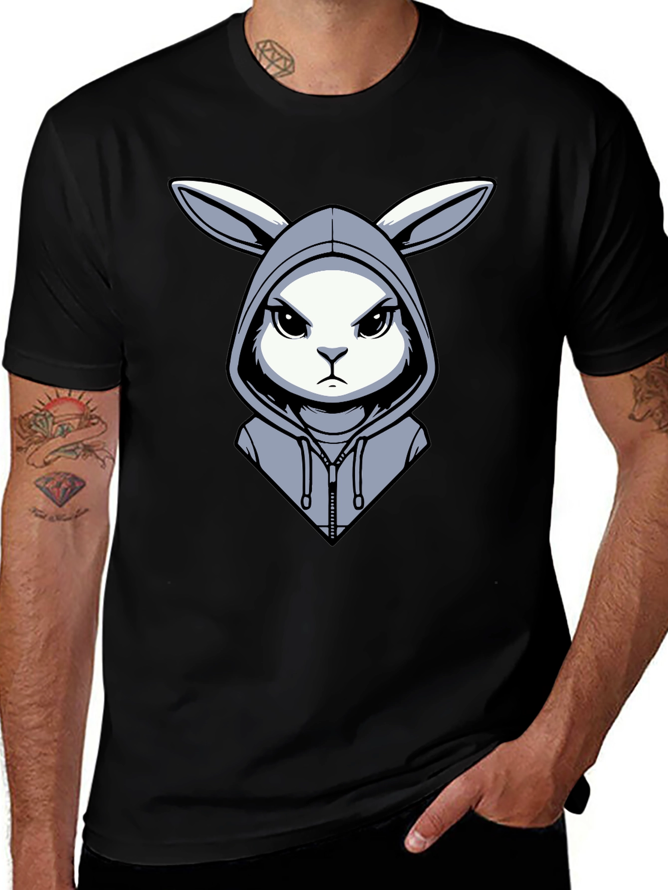 Hoodie Rabbit Tee - Edgy Cartoon Design