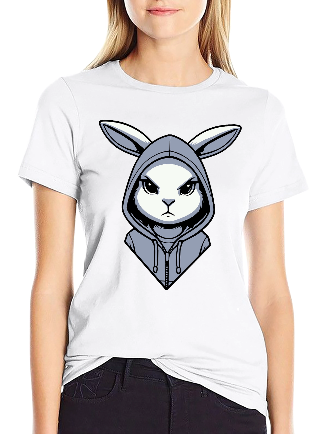 Hoodie Rabbit Tee - Edgy Cartoon Design