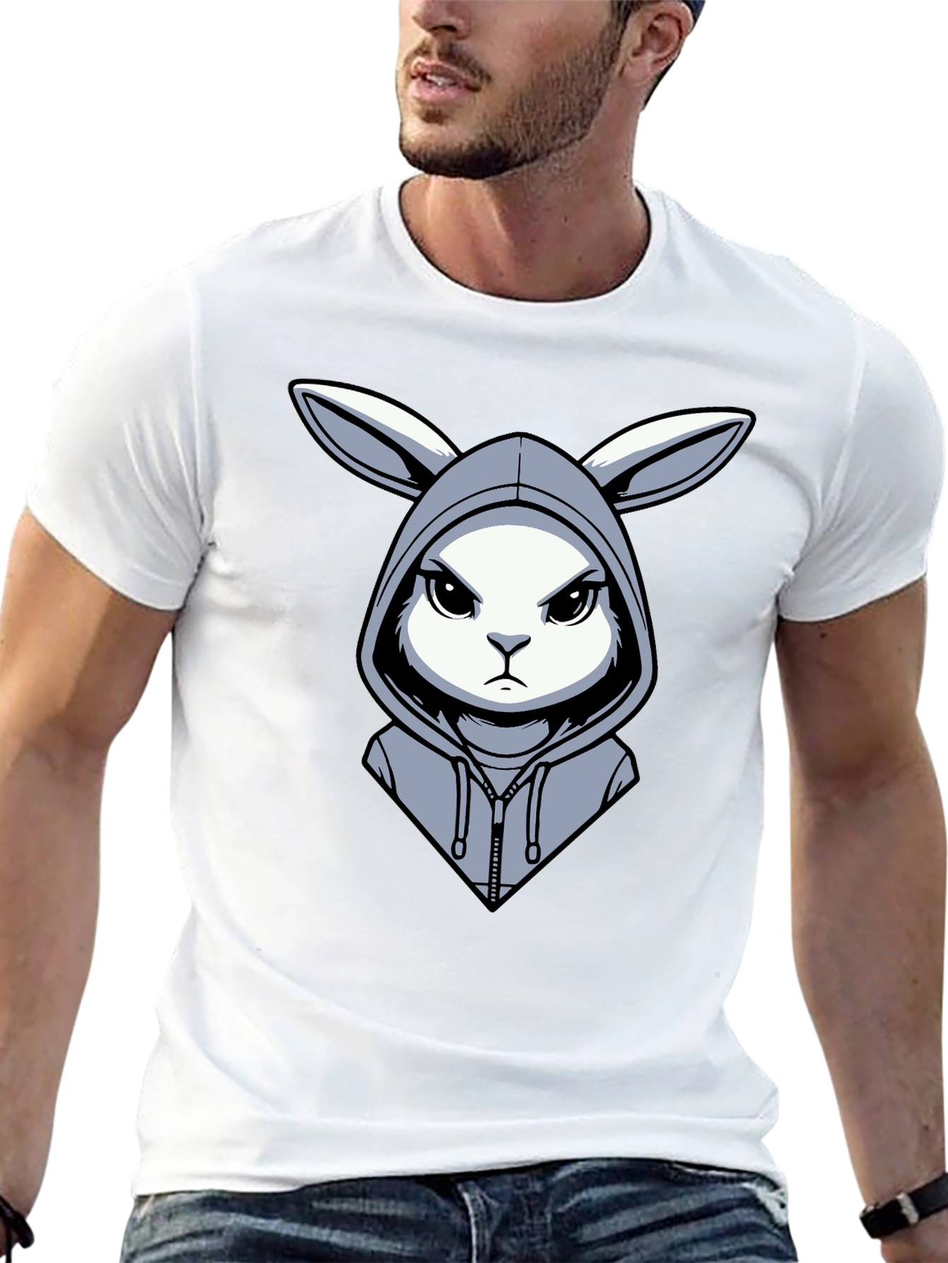 Hoodie Rabbit Tee - Edgy Cartoon Design