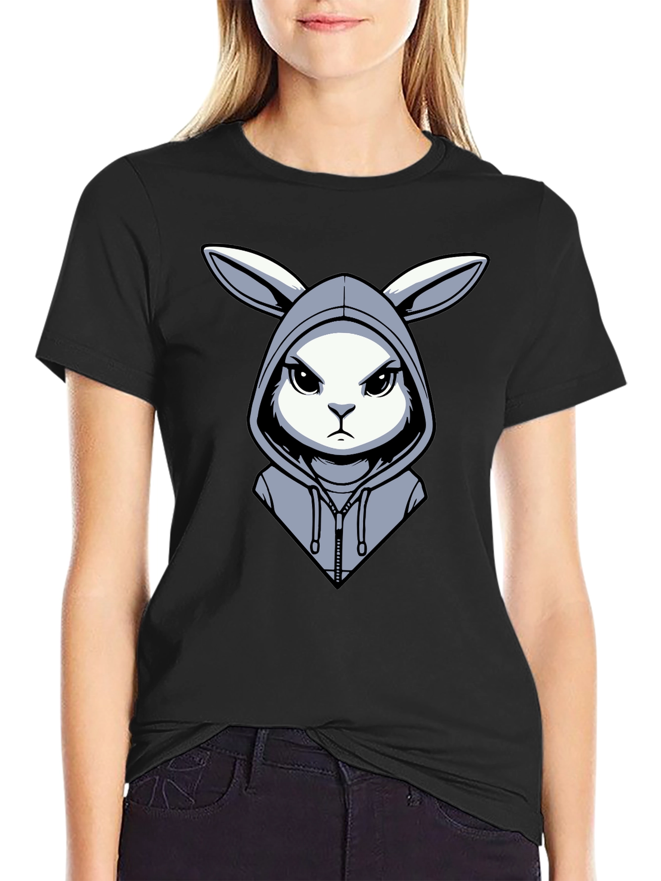 Hoodie Rabbit Tee - Edgy Cartoon Design