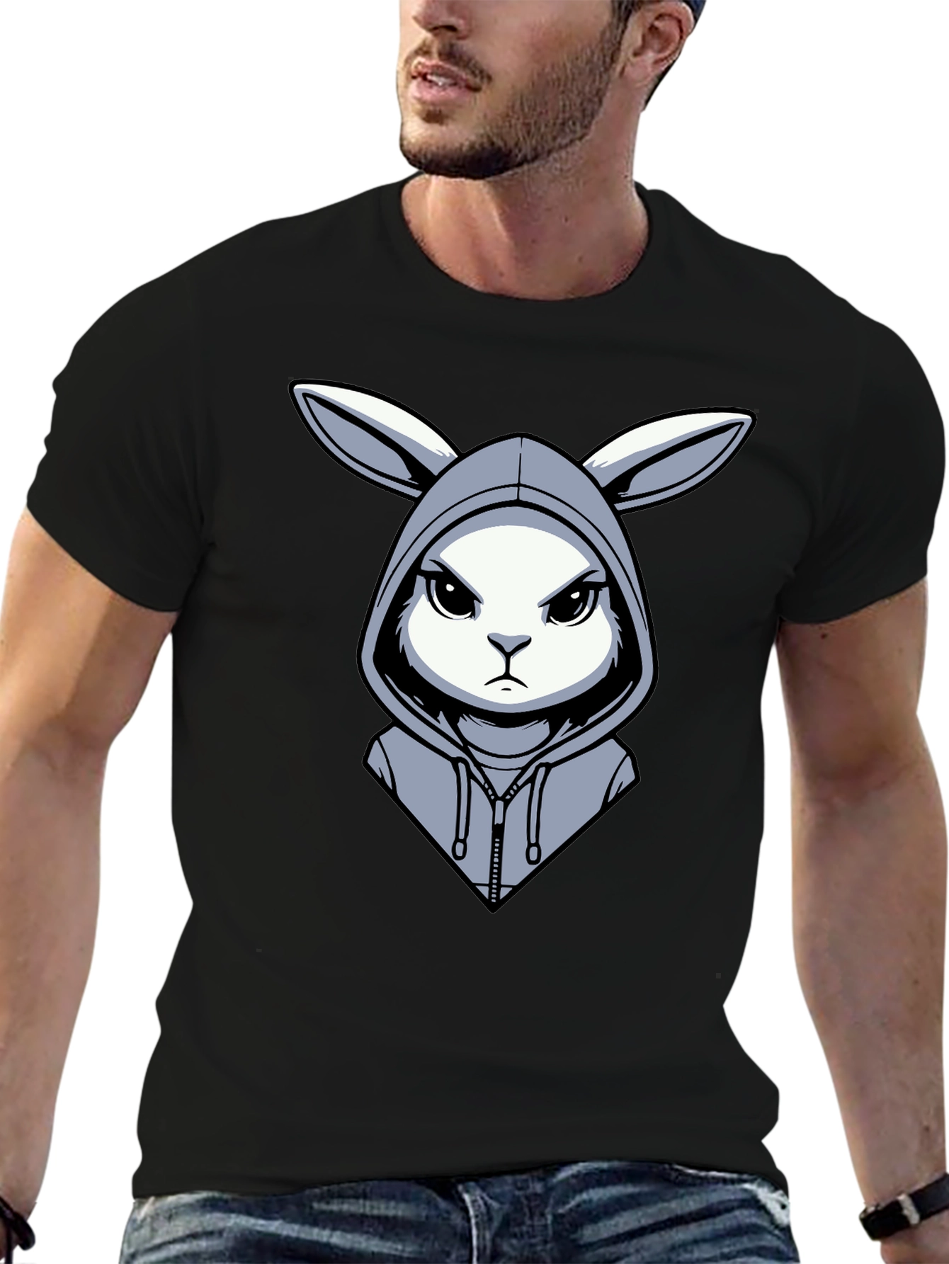 Hoodie Rabbit Tee - Edgy Cartoon Design
