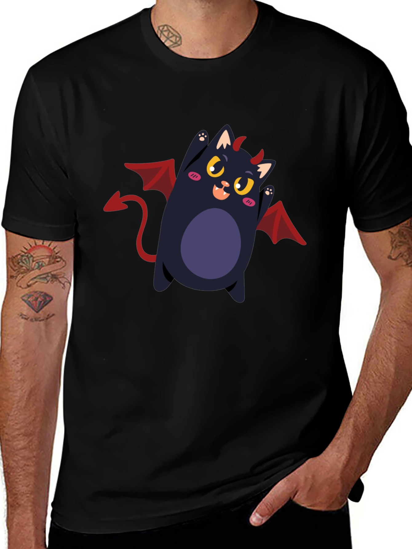 Devil Cat Graphic Tee - Black