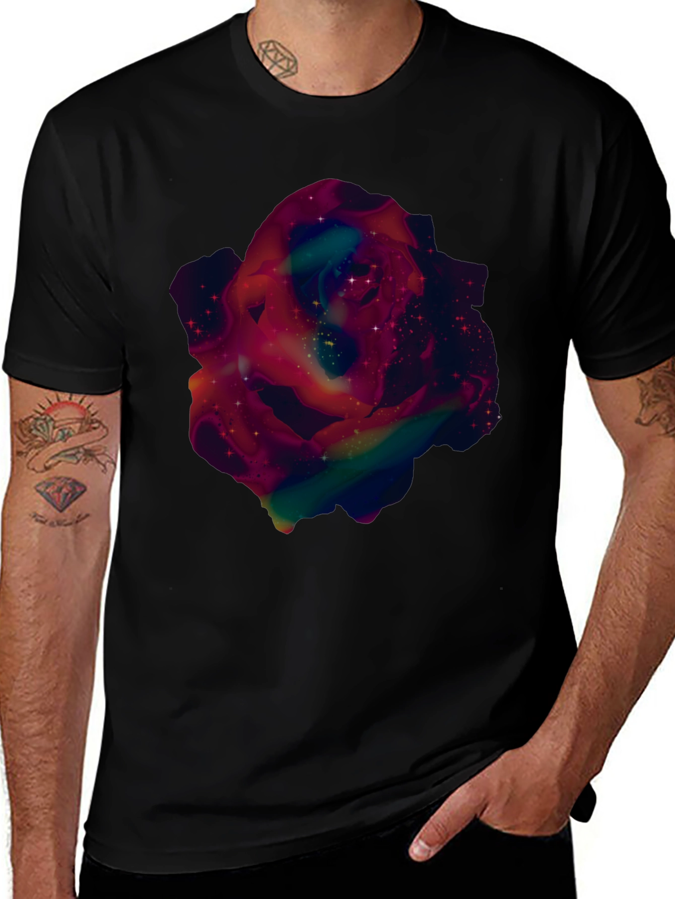 Galaxy Rose Graphic Tee - Mens Black T-Shirt