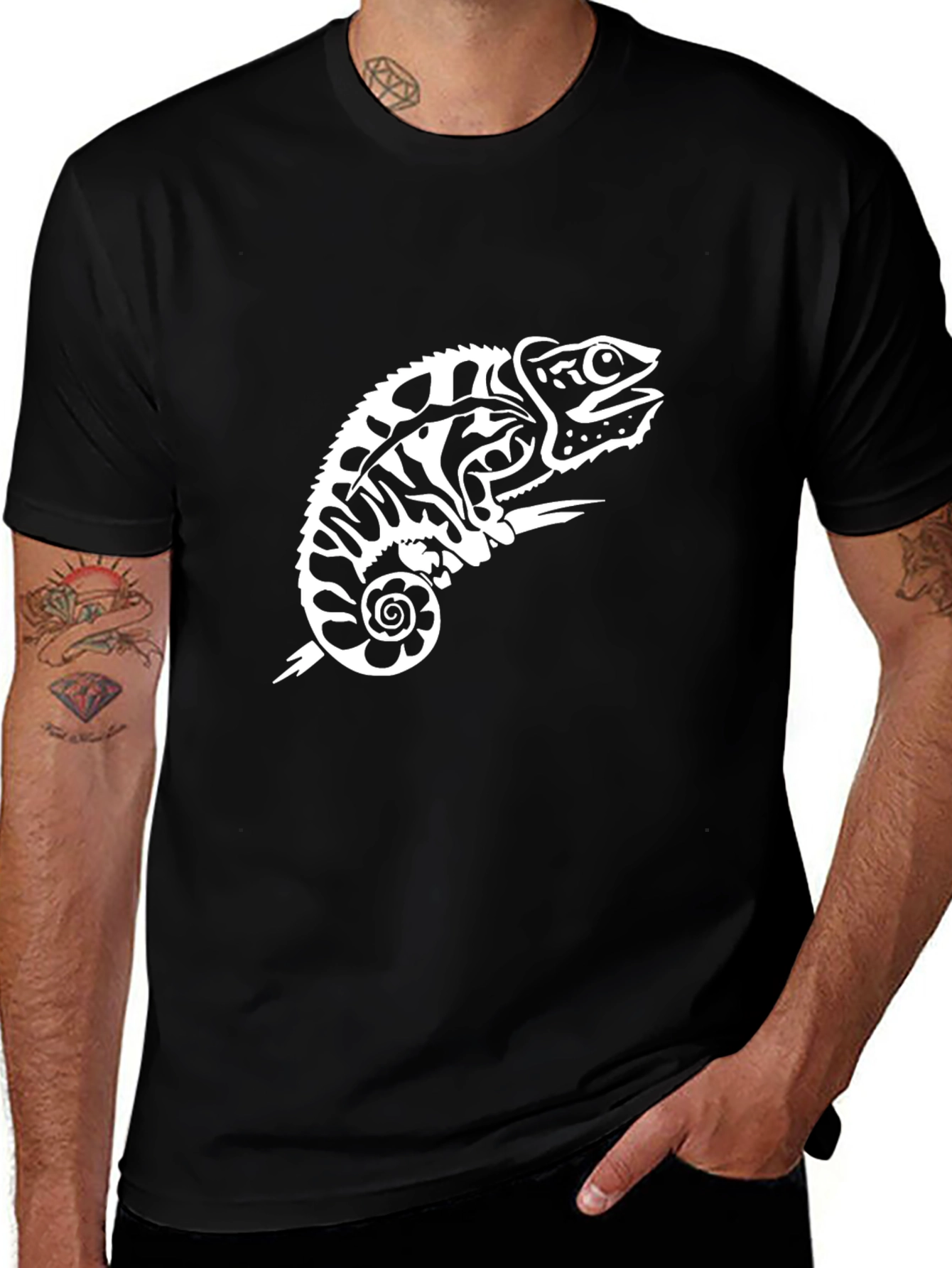 Black Chameleon Graphic Tee - Unique Reptile Design