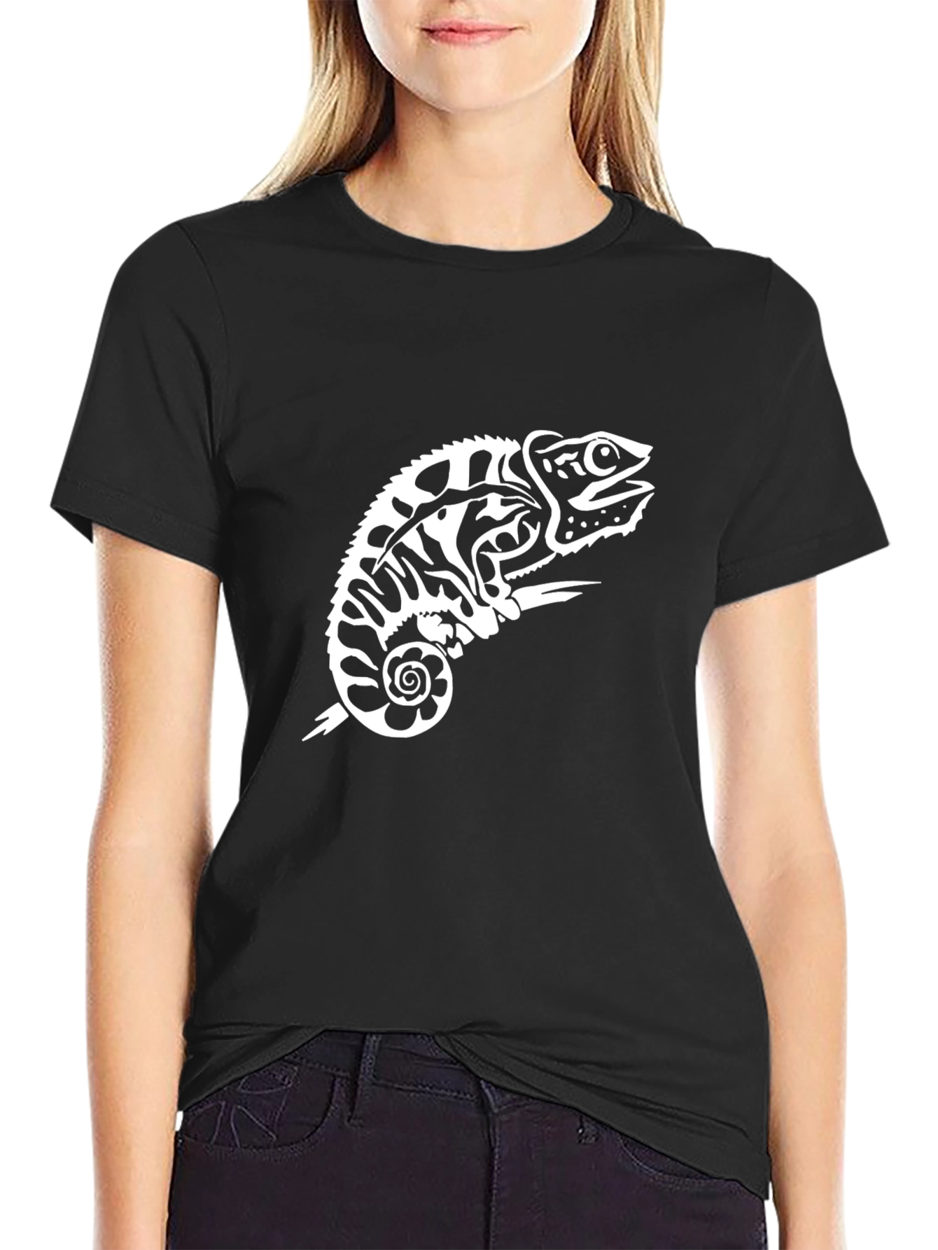 Black Chameleon Graphic Tee - Unique Reptile Design