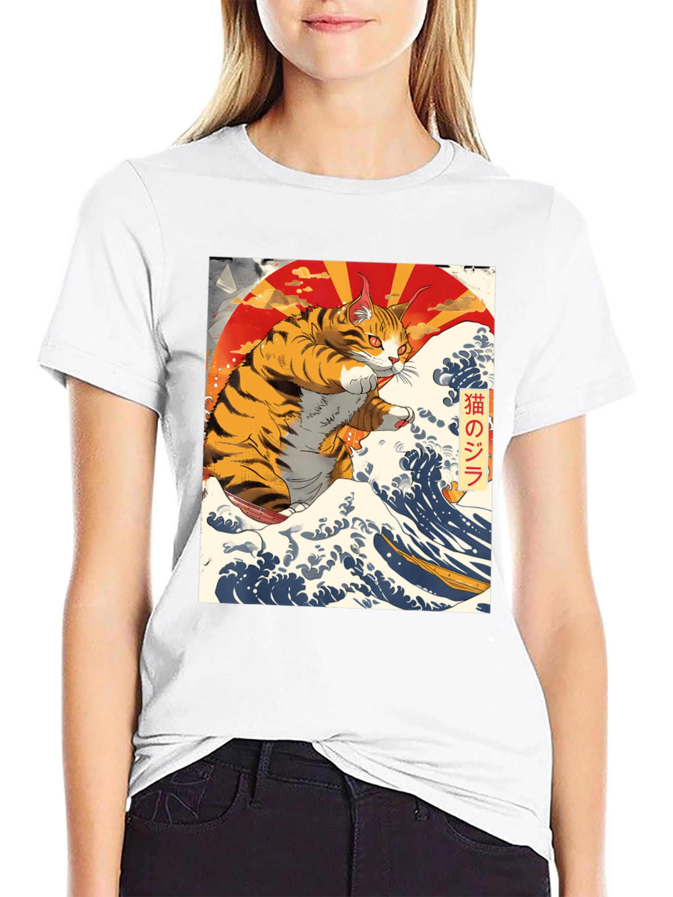 Catzilla T-Shirt: Japanese Wave Art