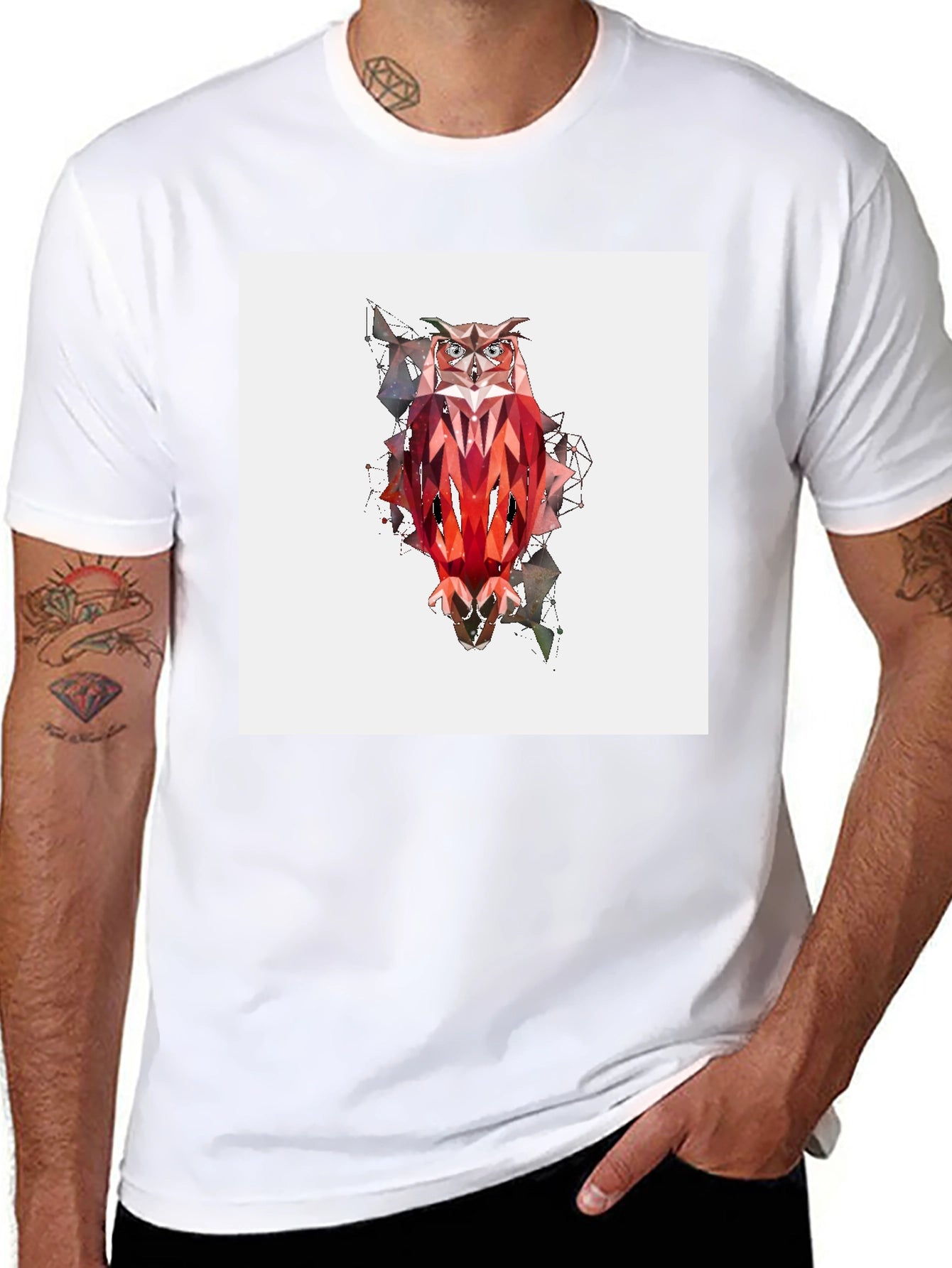 Geometric Owl Graphic Tee - Modern Art Style