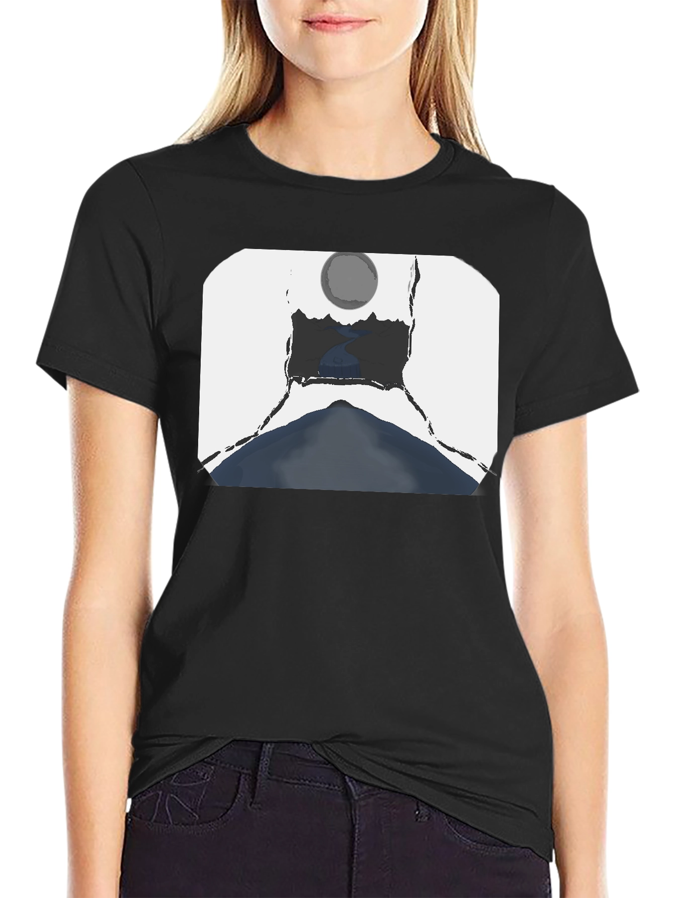 Artistic Landscape Graphic Tee - Black