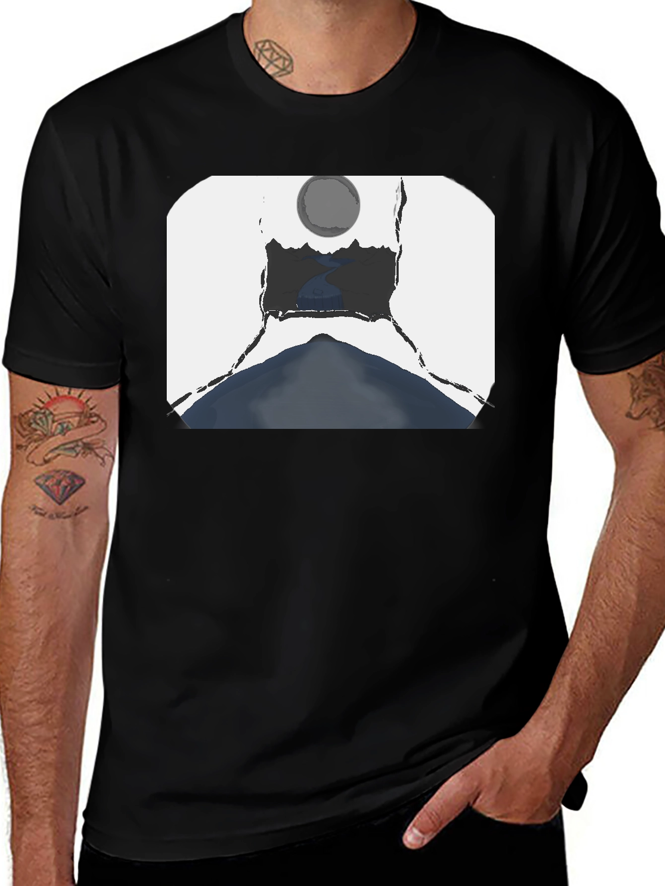 Artistic Landscape Graphic Tee - Black