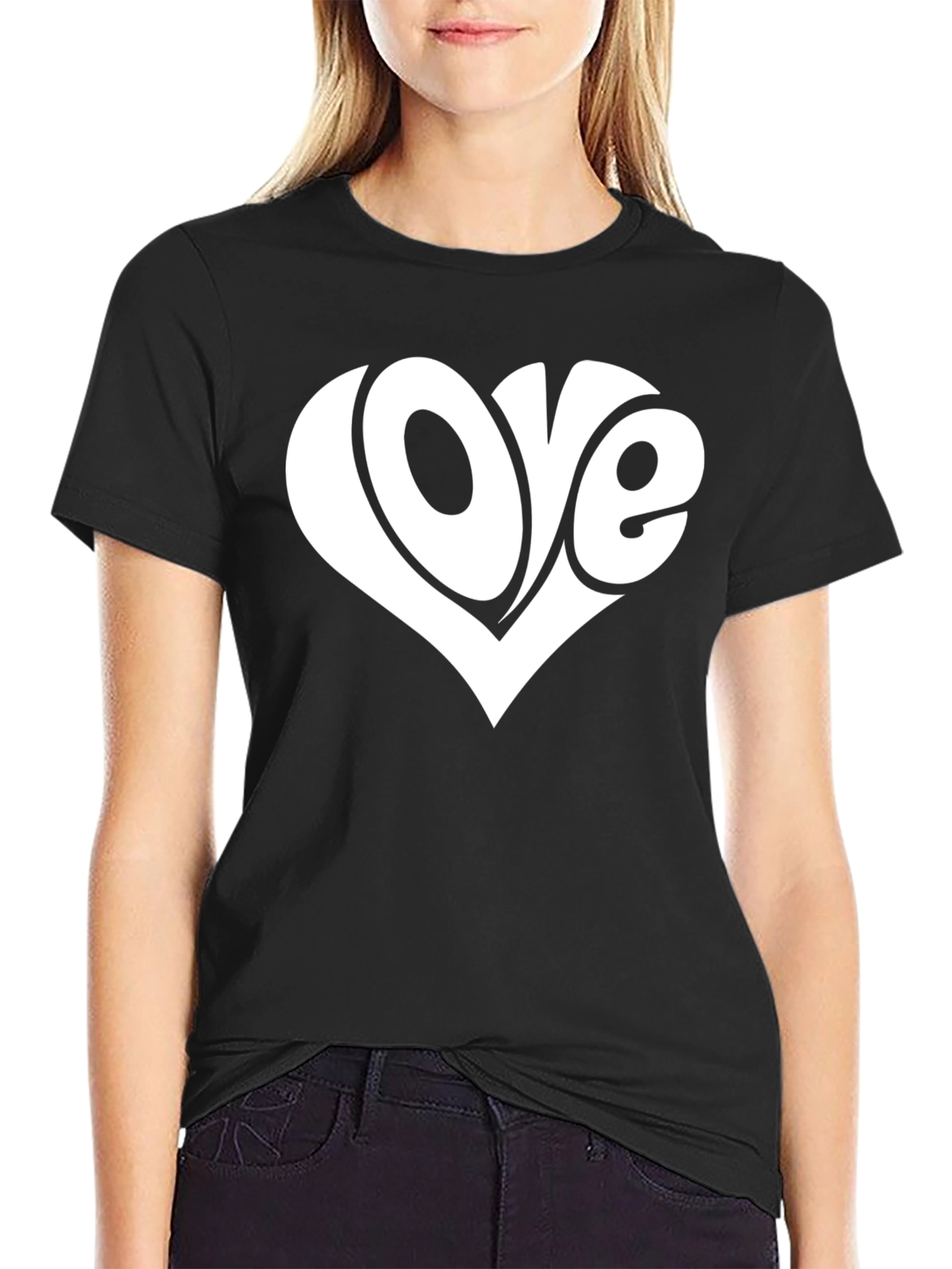 Love Heart Graphic T-Shirt - Black Casual Tee