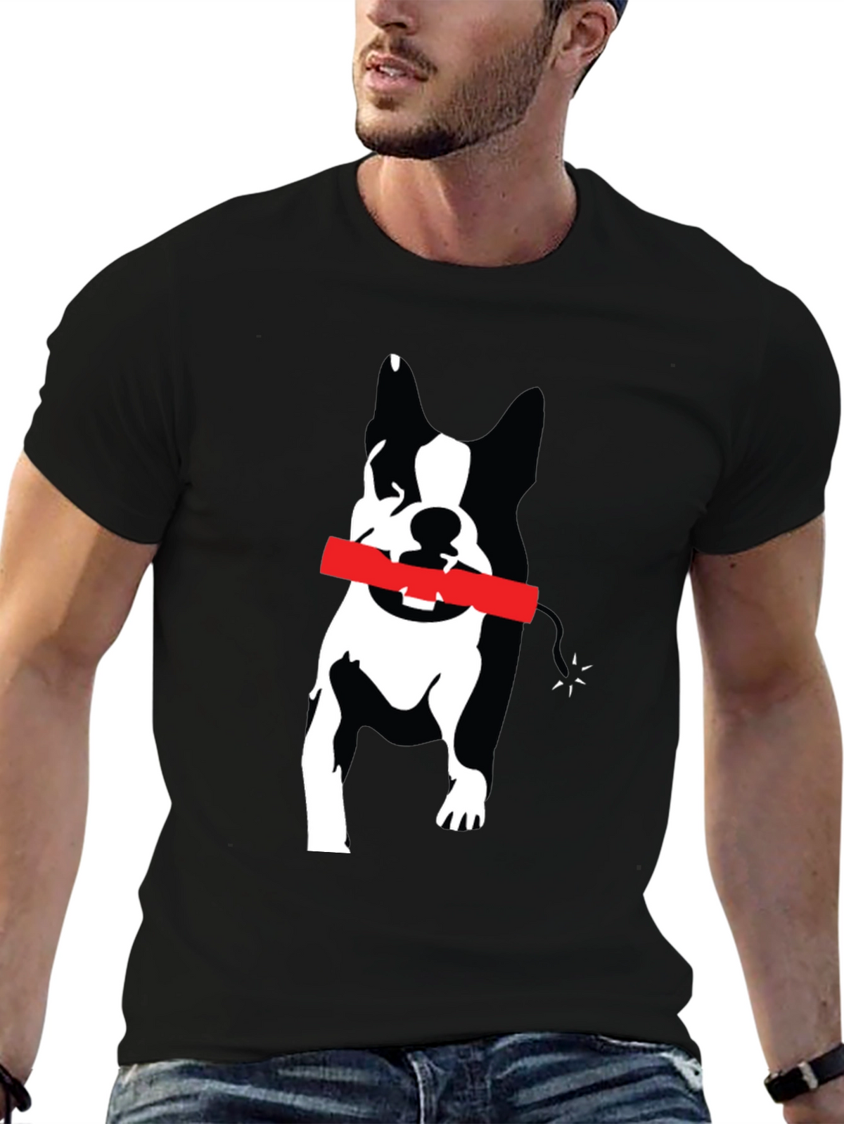 Dog with Dynamite Graphic Tee - Black Cotton T-Shirt
