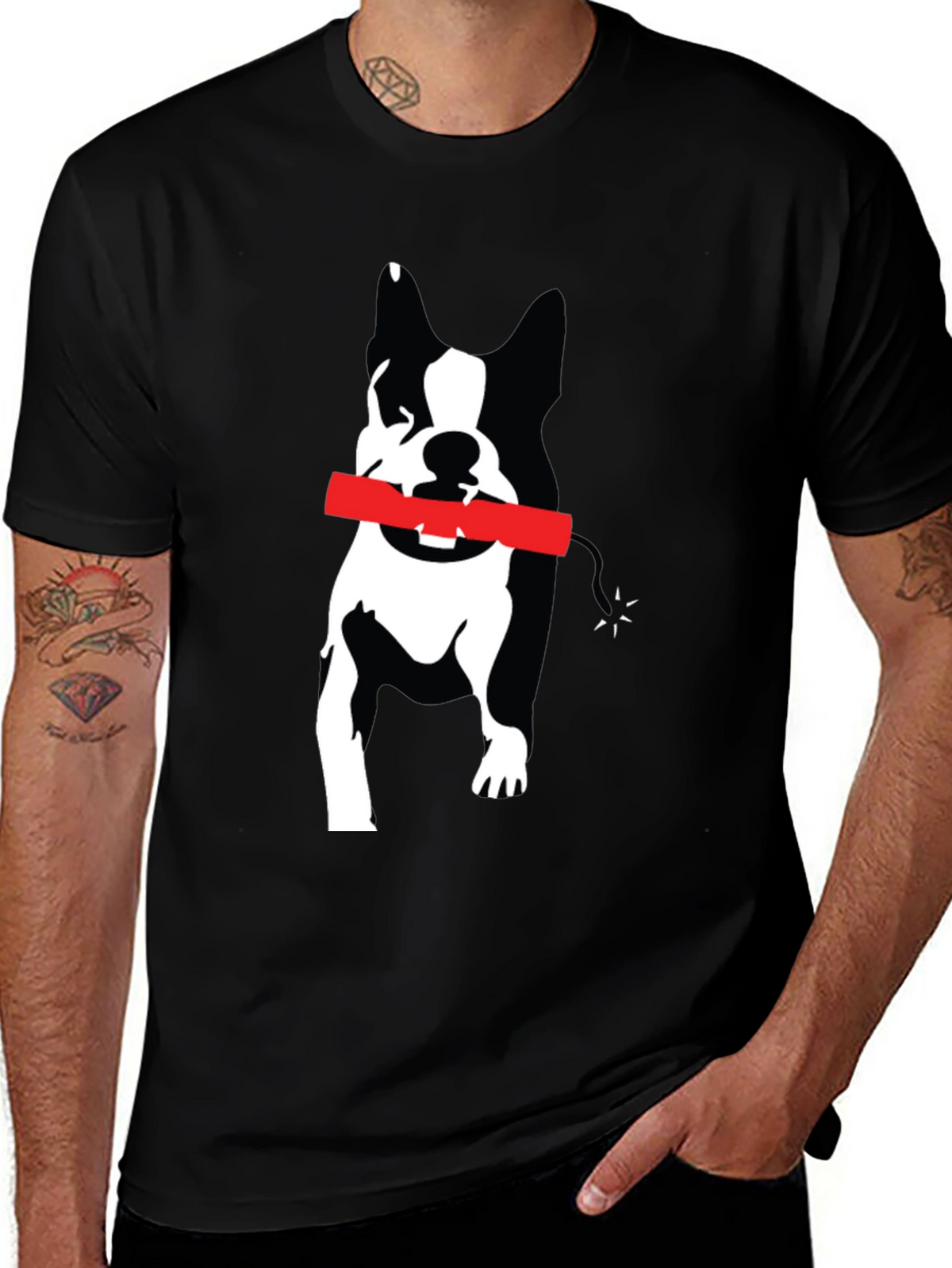 Dog with Dynamite Graphic Tee - Black Cotton T-Shirt