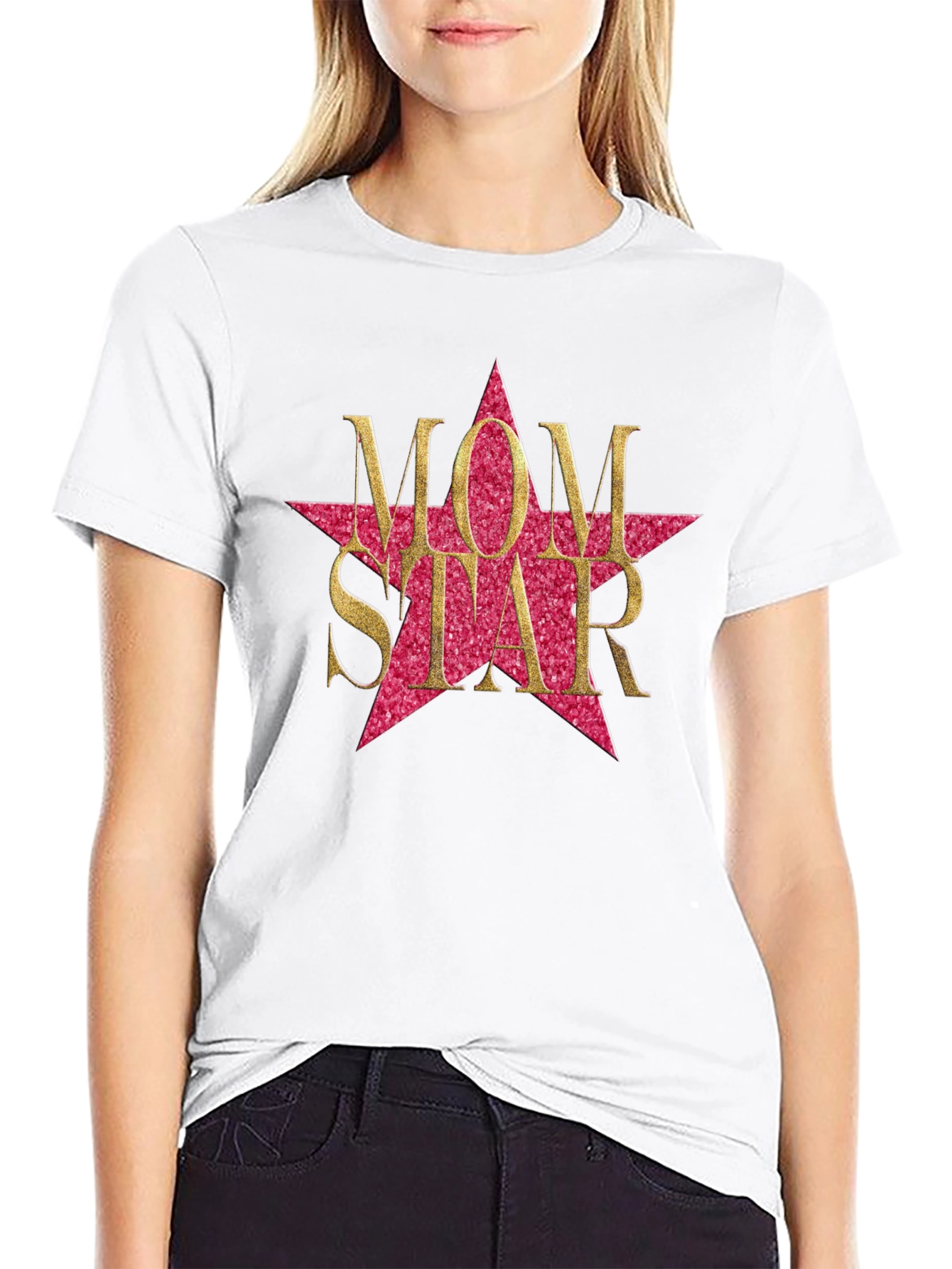 Mom Star Graphic Tee - Black Cotton Blend