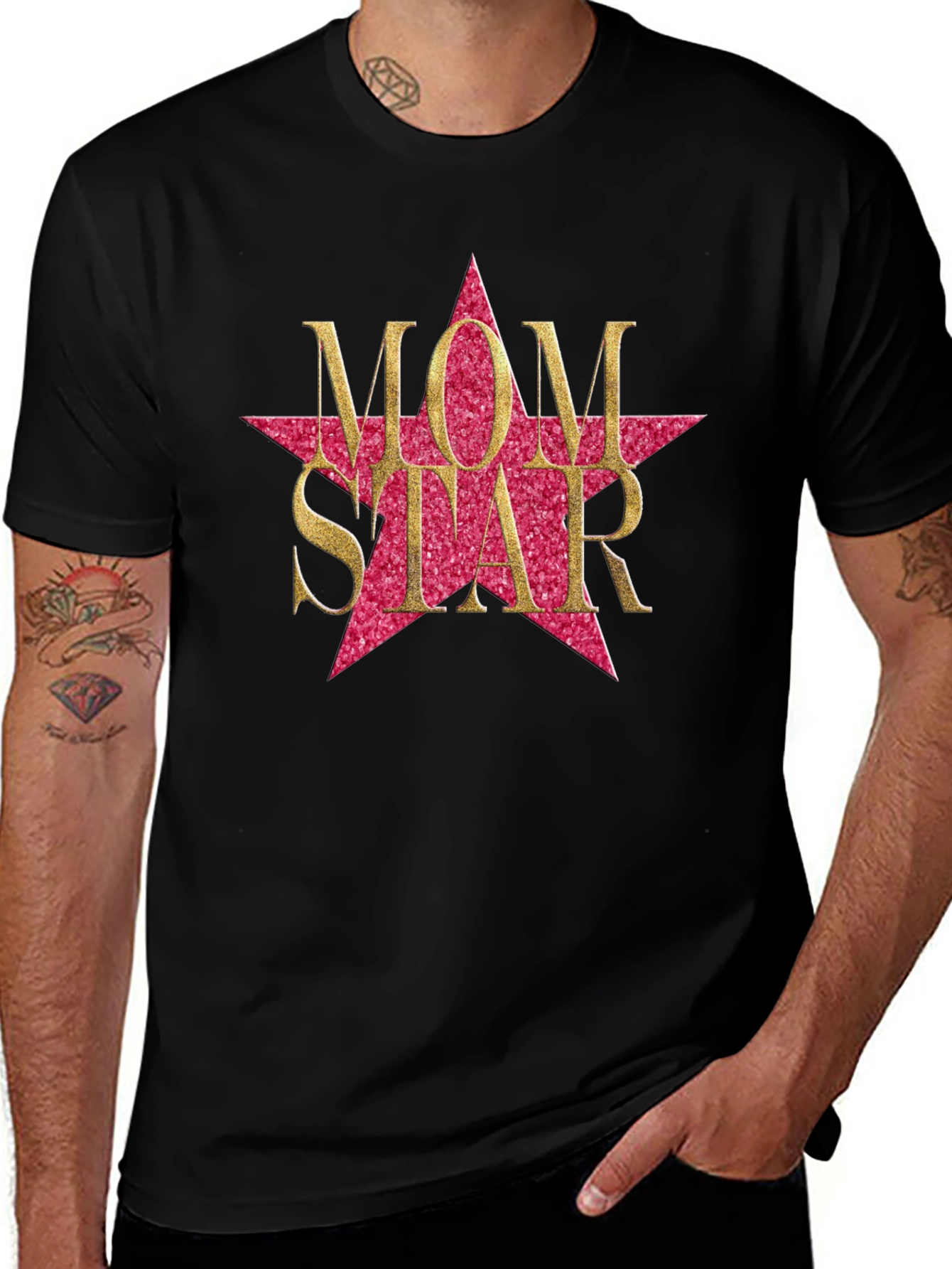 Mom Star Graphic Tee - Black Cotton Blend