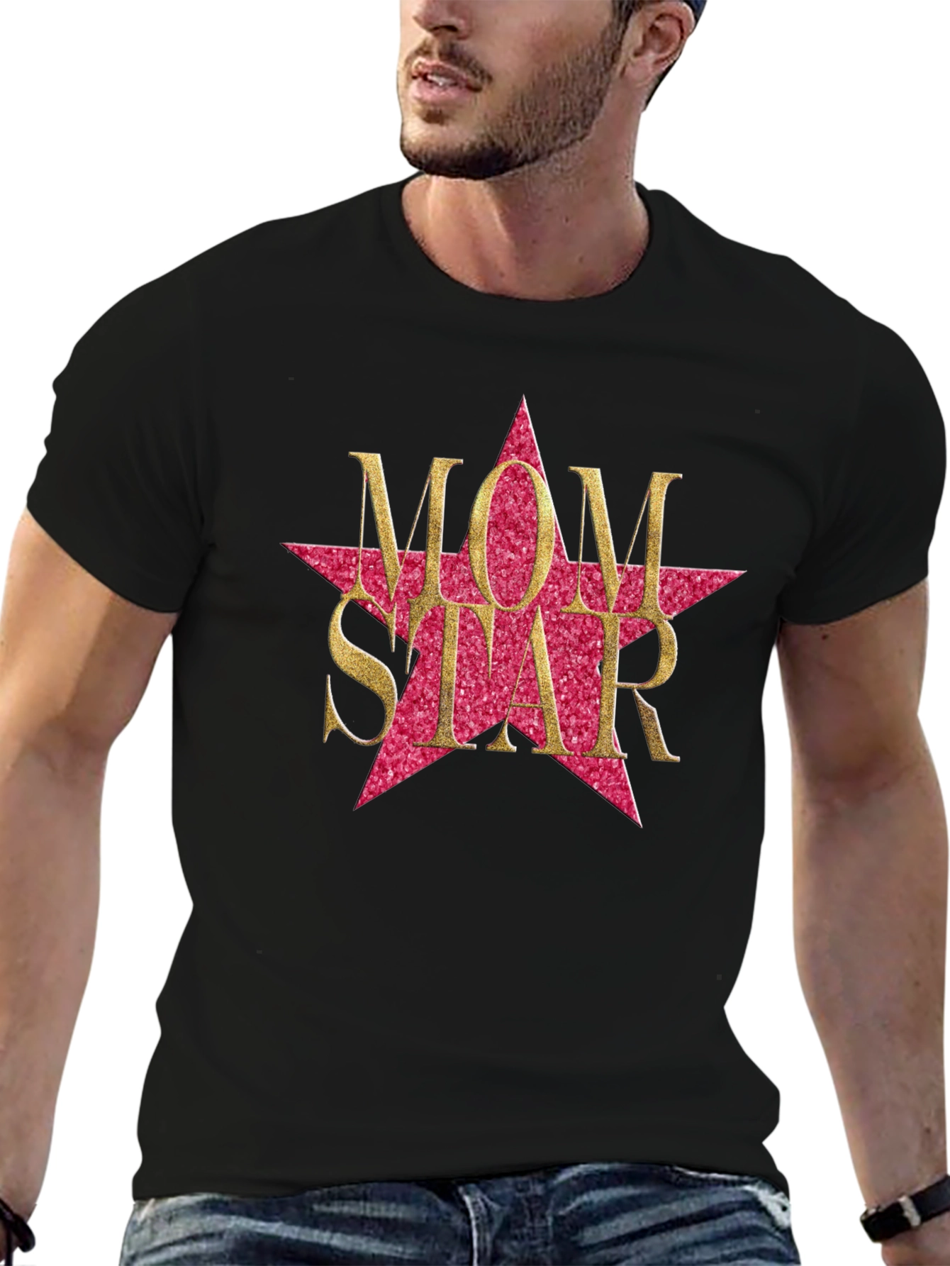 Mom Star Graphic Tee - Black Cotton Blend